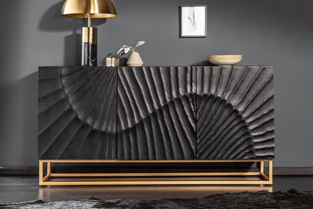 riess-ambiente Sideboard SCORPION 140cm schwarz / gold, Massivholz · Metall günstig online kaufen