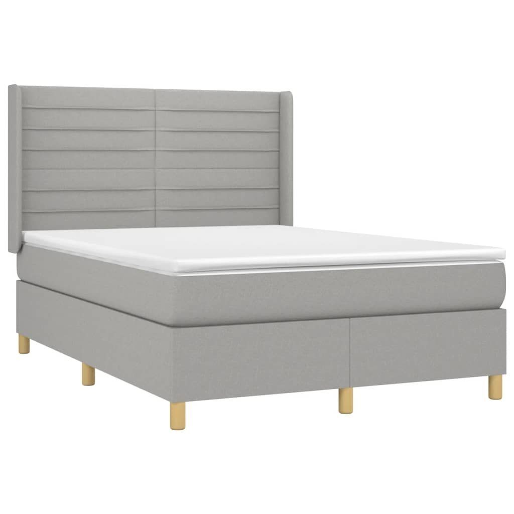 Bett Boxspringbett mit Matratze & LED Hellgrau 140x190 cm Stoff