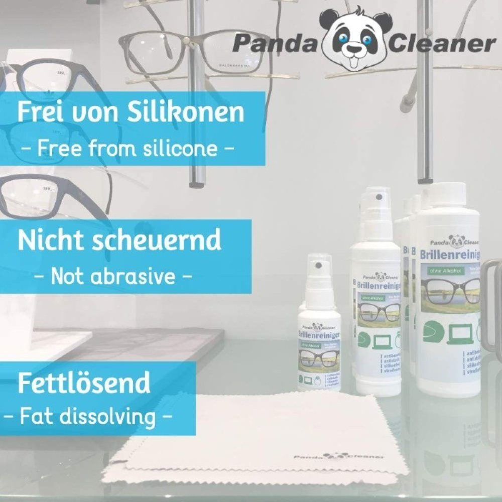 PandaCleaner Brillenreiniger - 50ml 250ml (Set, Mikrofasertuch) Bio-Konzentrat + Anti-Beschlag-Formel + 100ml + [4-St. Glasreiniger 
