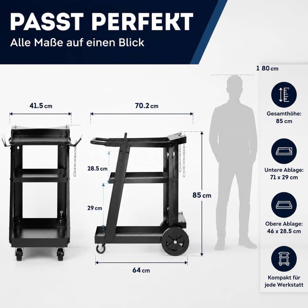 Werkthor Werkstattwagen WERKTHOR Schweißwagen 80 kg Tragkraft mit 3 Ebenen, Basic, Bis 80 kg