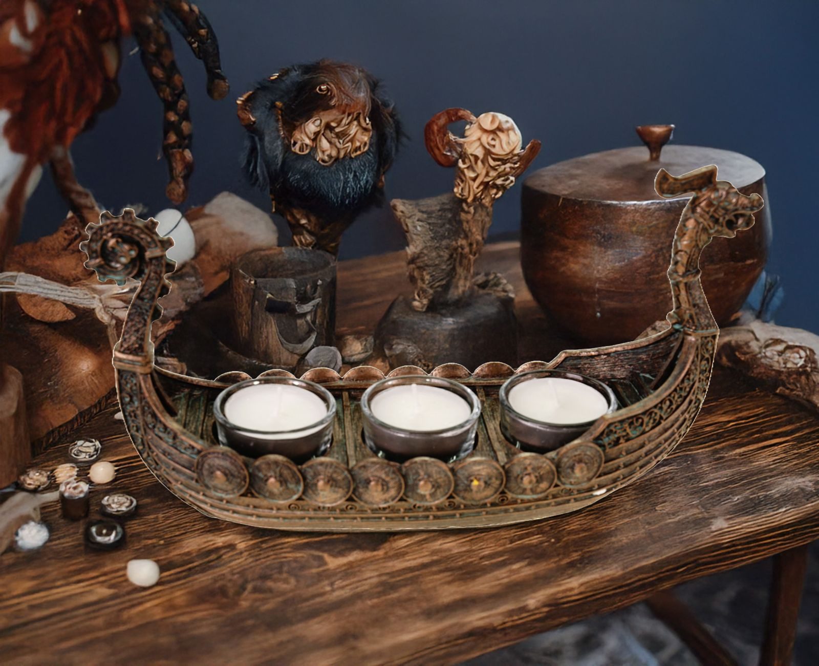 Vogler Teelichthalter Drakar Wikinger Schiff mit 3 Teelichter Wikinger Deko günstig online kaufen