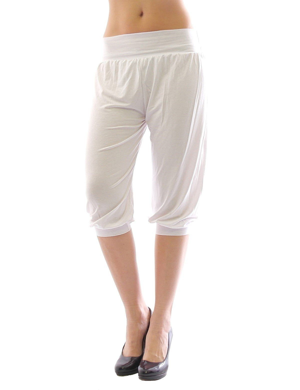 Hose Harems Baggy Harem Aladin 3/4 SYS weiss Haremshose Capri Leggings hoher Bund