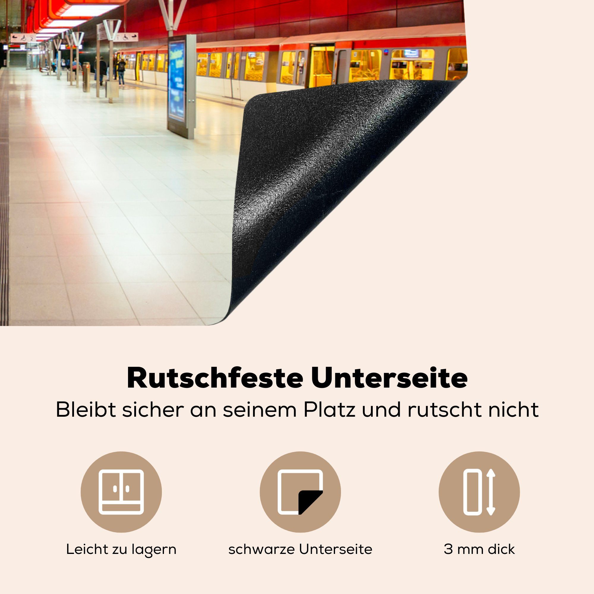 MuchoWow Herdblende-/Abdeckplatte Beleuchteter U-Bahnhof Ceranfeldabdeckung cm, Schutz in die Induktionskochfeld tlg), 81x52 für Hamburg, (1 Vinyl, küche