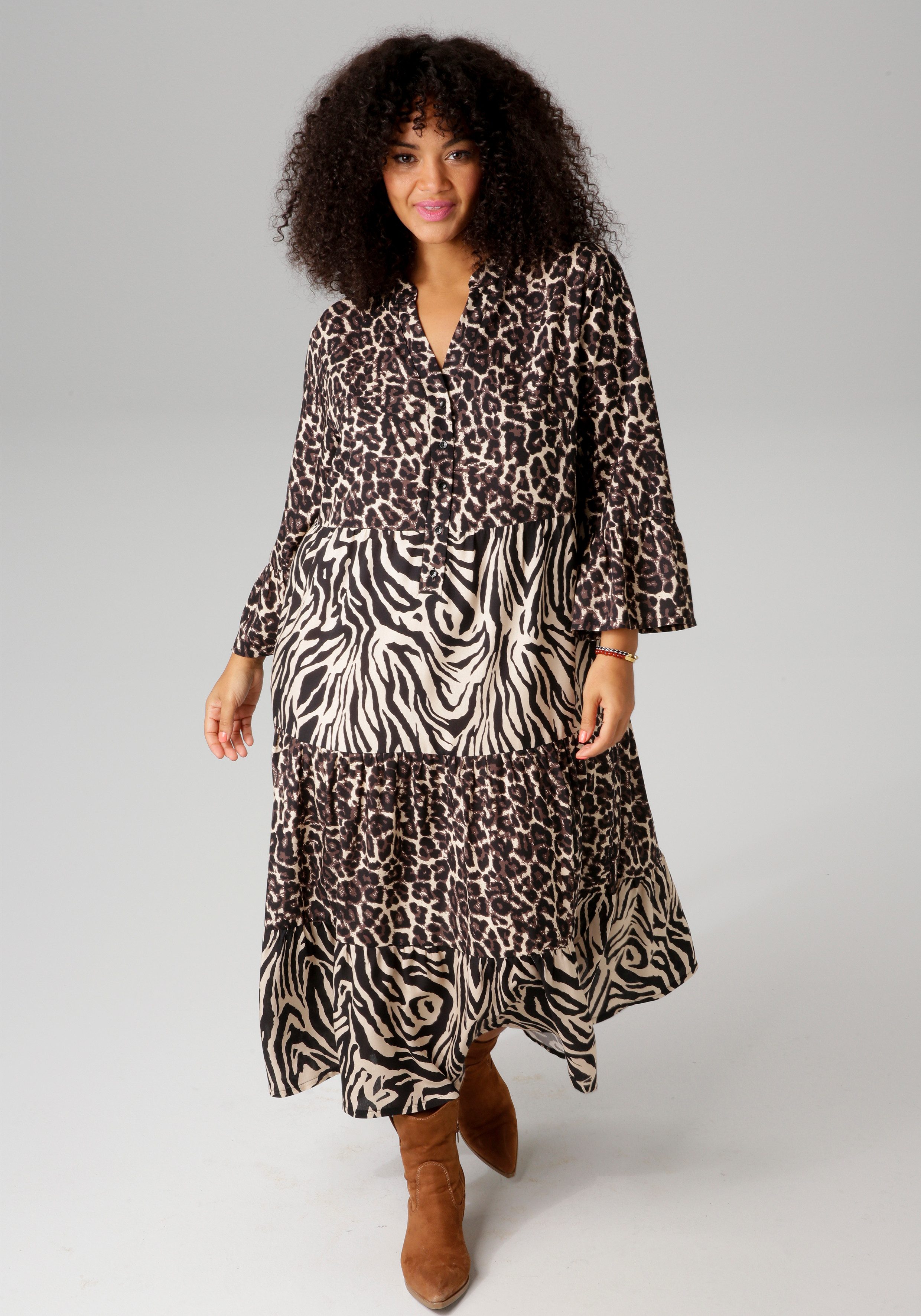 Aniston PLUS Midikleid im extravaganten Animal-Zebra-Printmix günstig online kaufen
