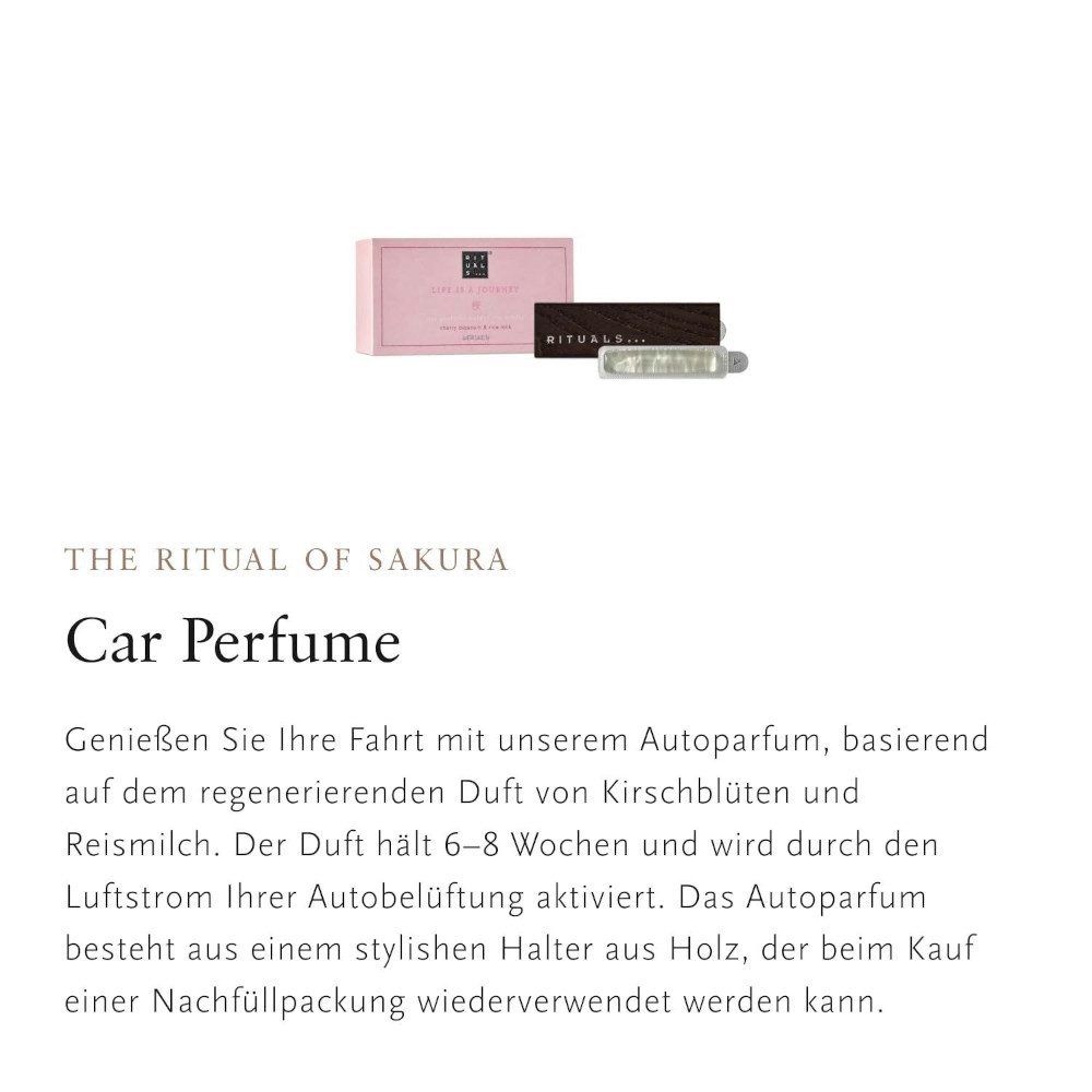 Rituals Raumduft The Ritual of Sakura Car Air Freshener 2 x 3 g (Autoduft mit Reismilch & Kirschblüte – inspiriert vom Hanami)