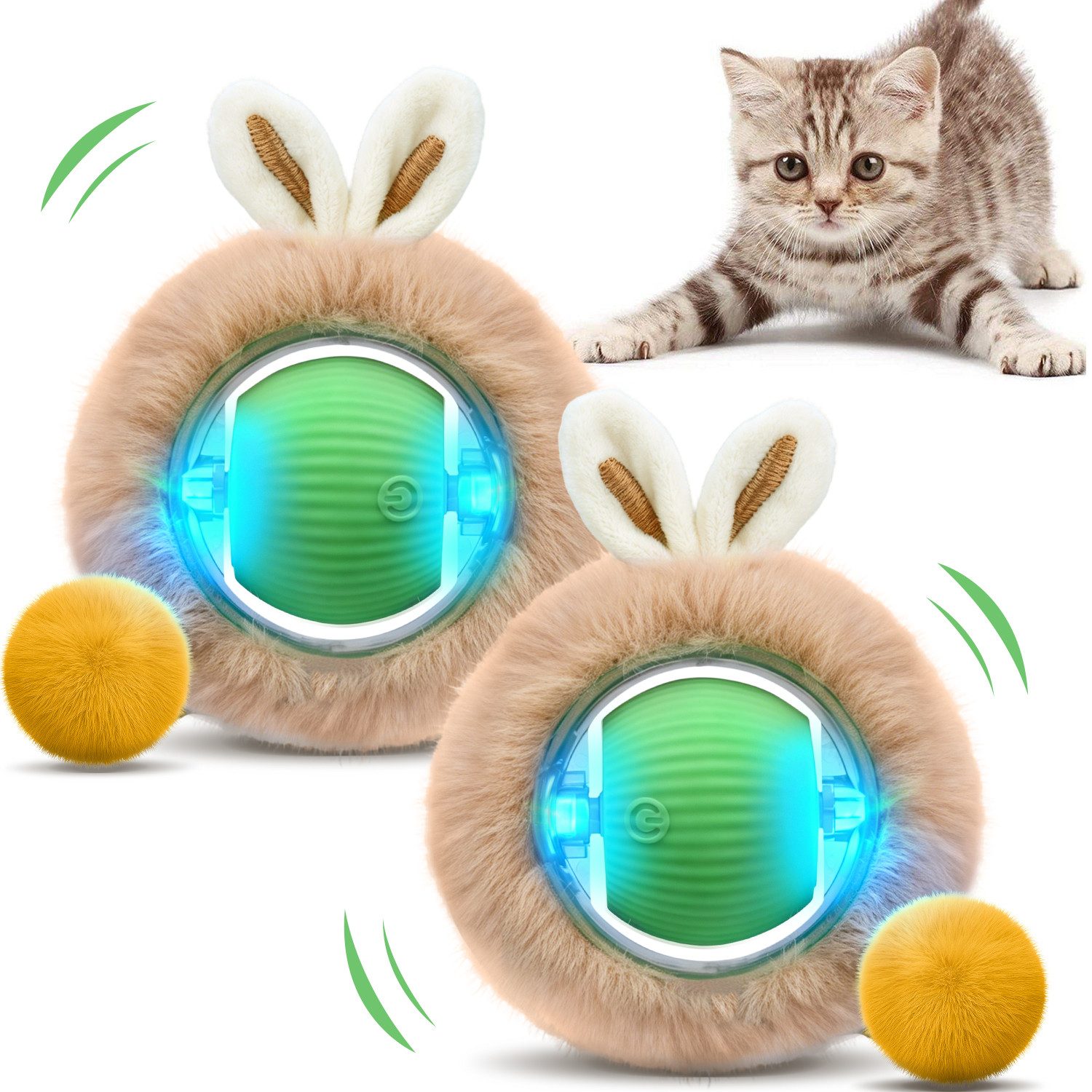 CkeyiN Tier-Intelligenzspielzeug Katzenspielzeug 2 Stück Elektrischer Ball 3 Laufmodi 360° Freibewegung, ABS, (2-tlg) Interaktiv Spiel für Katzen Touch-Aktiving mit LED und USB Aufladung
