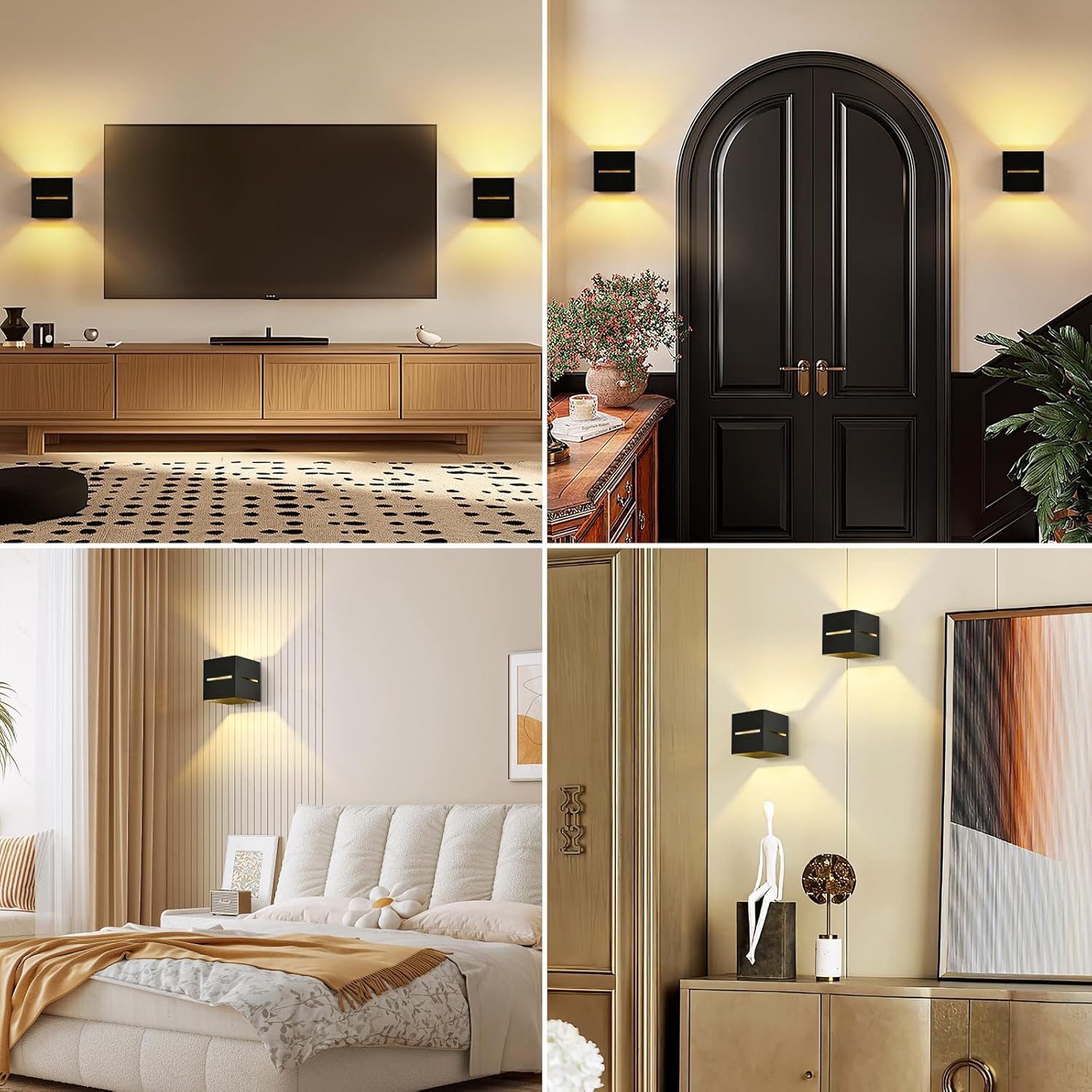 Vivitar LED Wandleuchte Wandleuchte Aluminium –2er SET– Wandlampe Schwarz Gold, LED wechselbar, Design Wandbeleuchtung für Wohnzimmer, Schlafzimmer, Flur – Bild 5 von 5