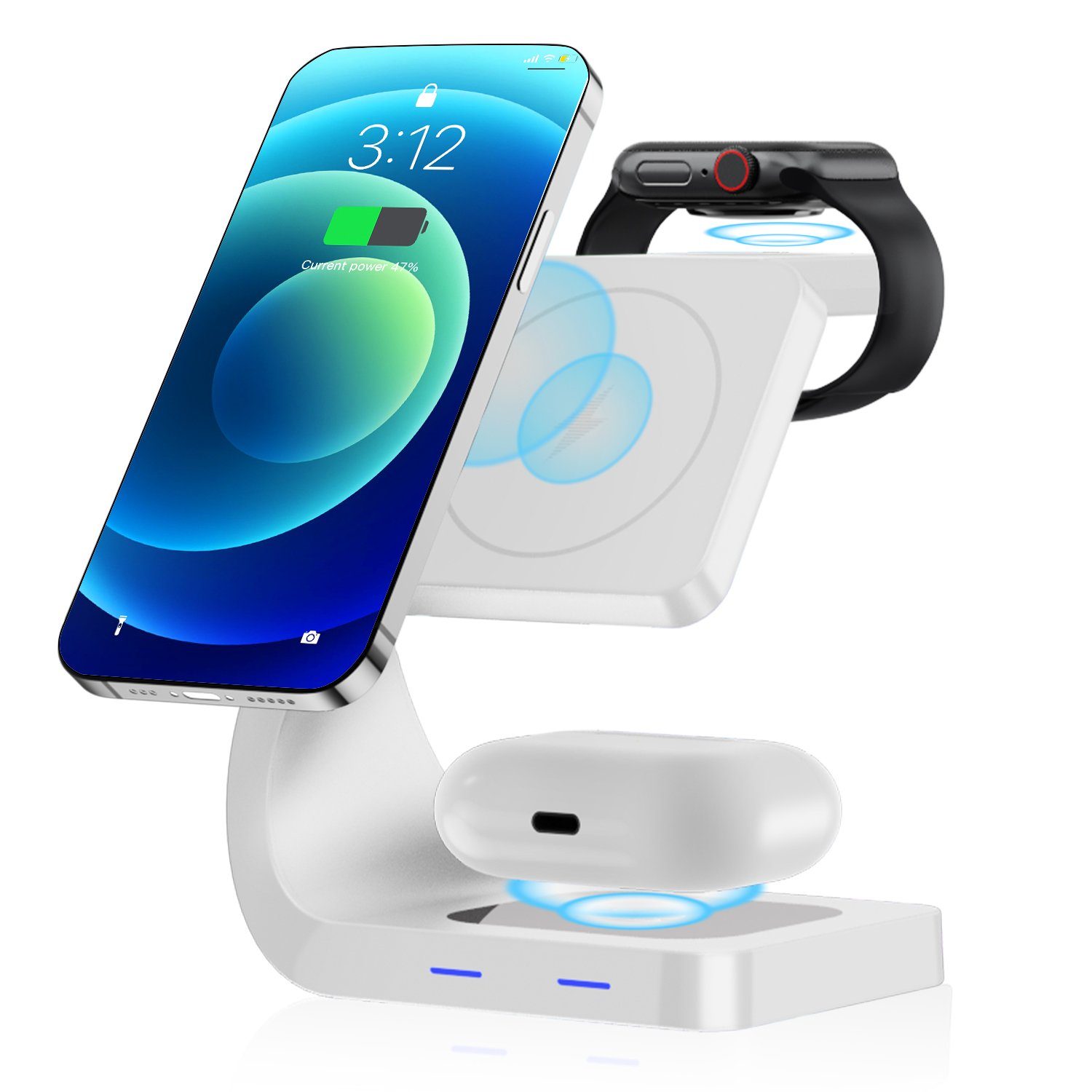EUARY Handy-Dockingstation Ladestation 3 in 1 Induktive Ladegerät Kabellose  Wireless Charger, (Apple Watch Iphone Airpods Handy Charging Station  Induktive Ladegerät), Mag-Safe-Ladeständer mit QC3.0-Adapter für iPhone  14/13/12 Pro