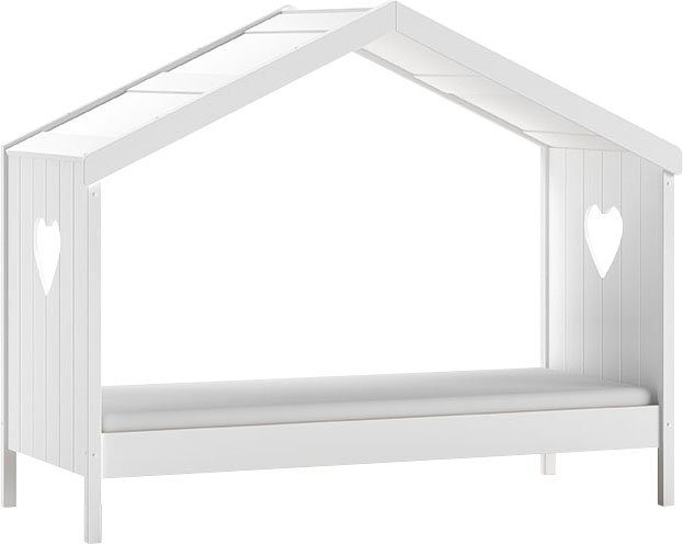 Vipack Hausbett Amori, inkl. Dach, Rückseitig offen, mit Rolllattenrost (B/H/T ca. 213x171,7x98,7cm, verspielte Herz-Ausschnitte seitlich), Liegefläche 90 x 200 cm, ein Highlight im Kinderzimmer, weiß lackiert