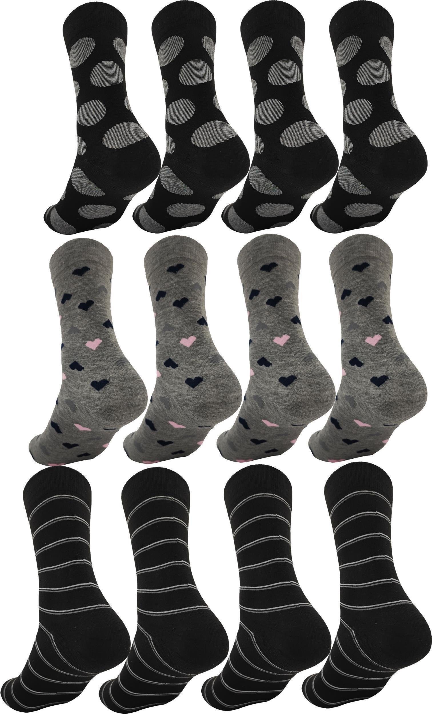 Paar Freizeitsocken (12-Paar) 35-38 39-42 Baumwolle; Damen Mix12 mit Socken 12 12 Muster Paar, EloModa