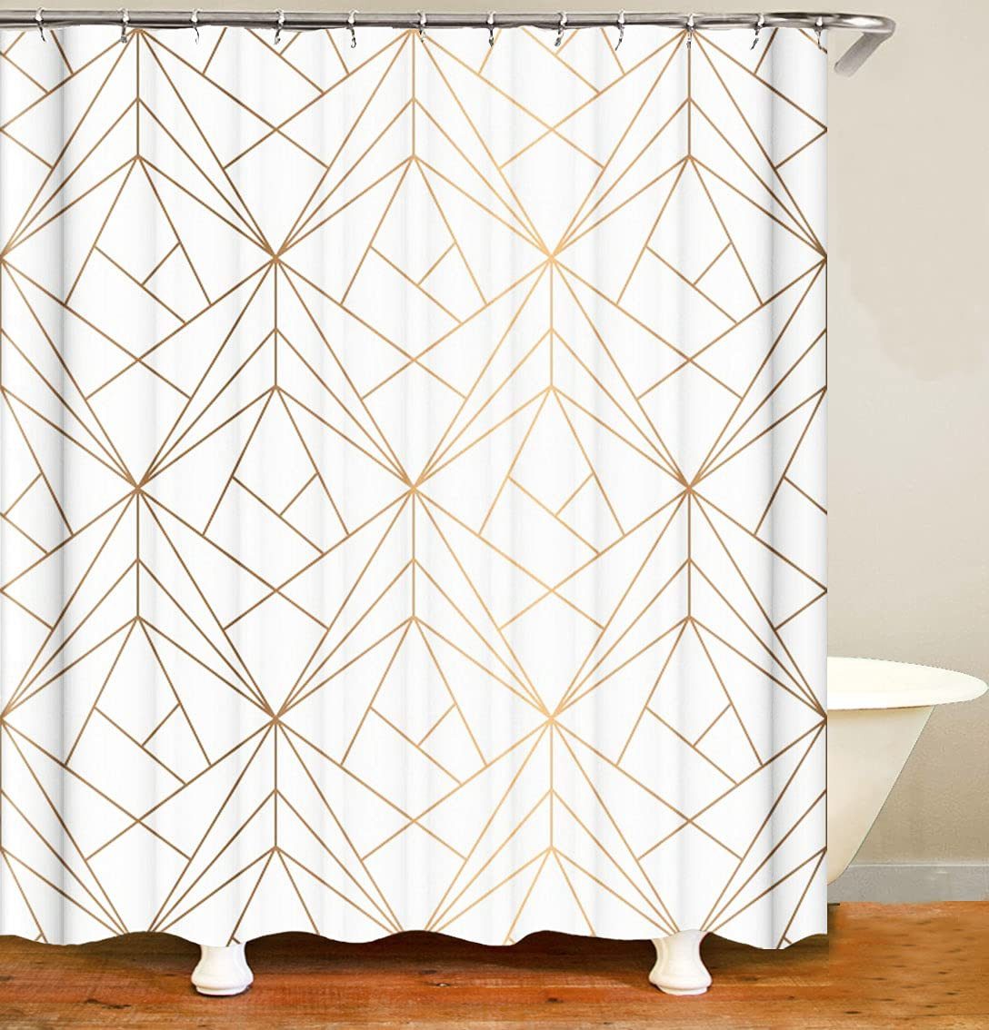 M&W DAS DESIGN Duschvorhang Duschvorhang gelb Dreiecke Shower curtains Anti schimmel 180x200