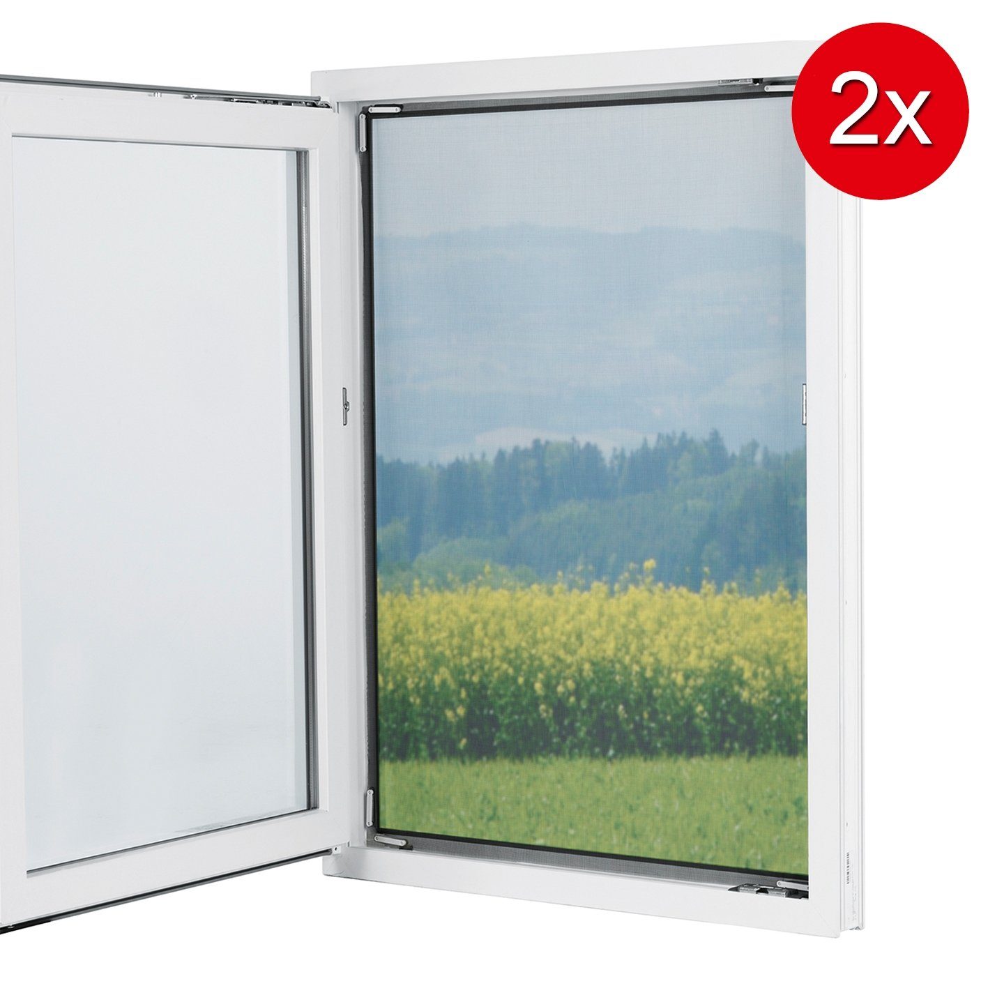 2er-Set Schwarz Magnetbefestigung, 150x130 EASYmaxx, Fliegengitter, Fenster Moskitonetz Insektenschutzplissee