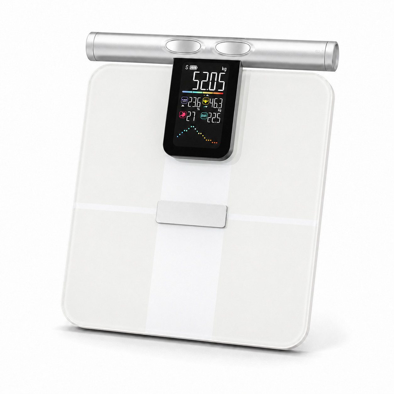 Tekoo Körper-Analyse-Waage 8-Elektroden Körperfettwaage mit Griff, Dual-Frequenz BIA, App, 180kg, Präzise 8-Elektroden-Messung für segmentale Ganzkörperanalyse