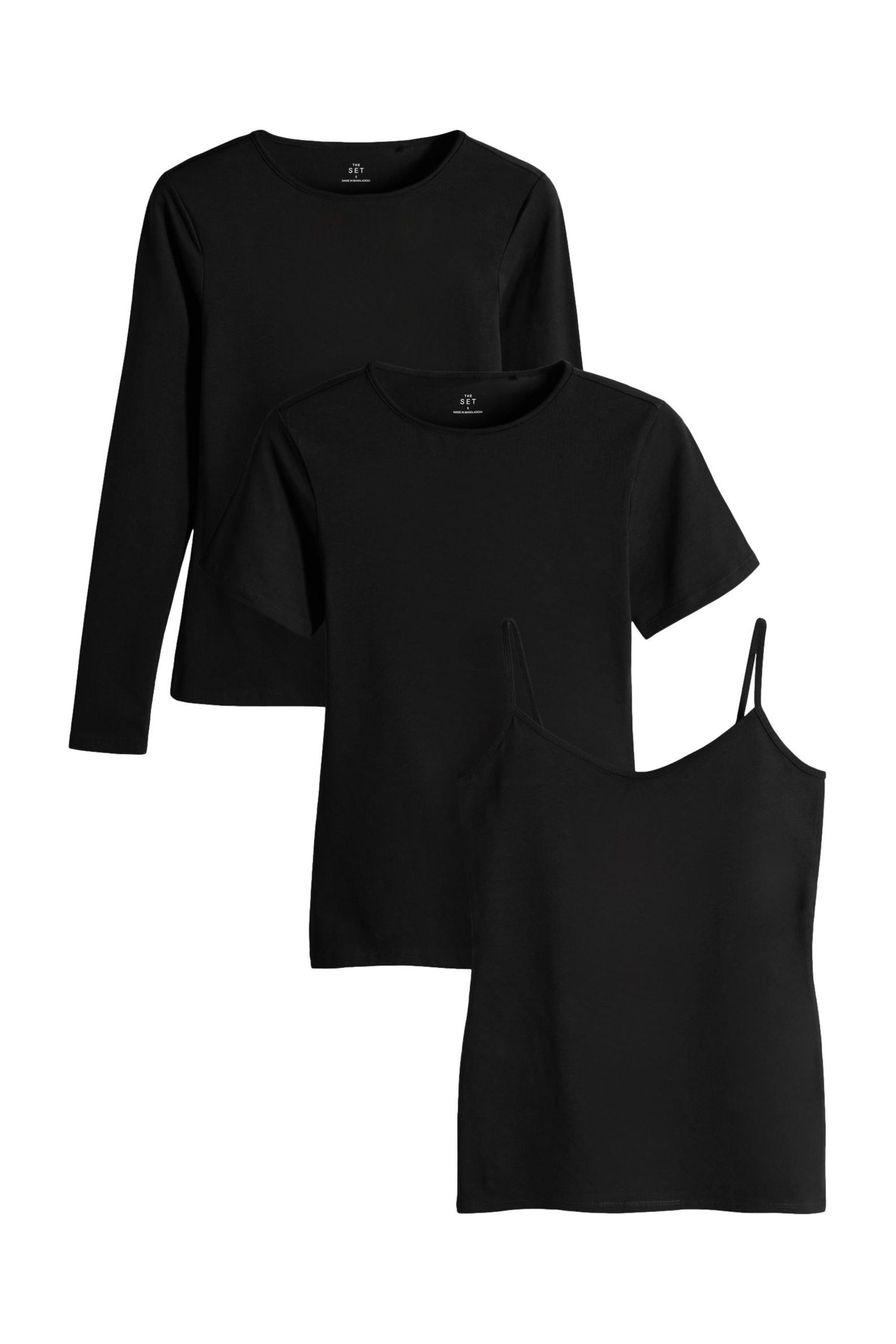 The Set Langarmshirt The Set Jersey-Langarmshirt und Trägertop, 3er-Set (3-tlg)