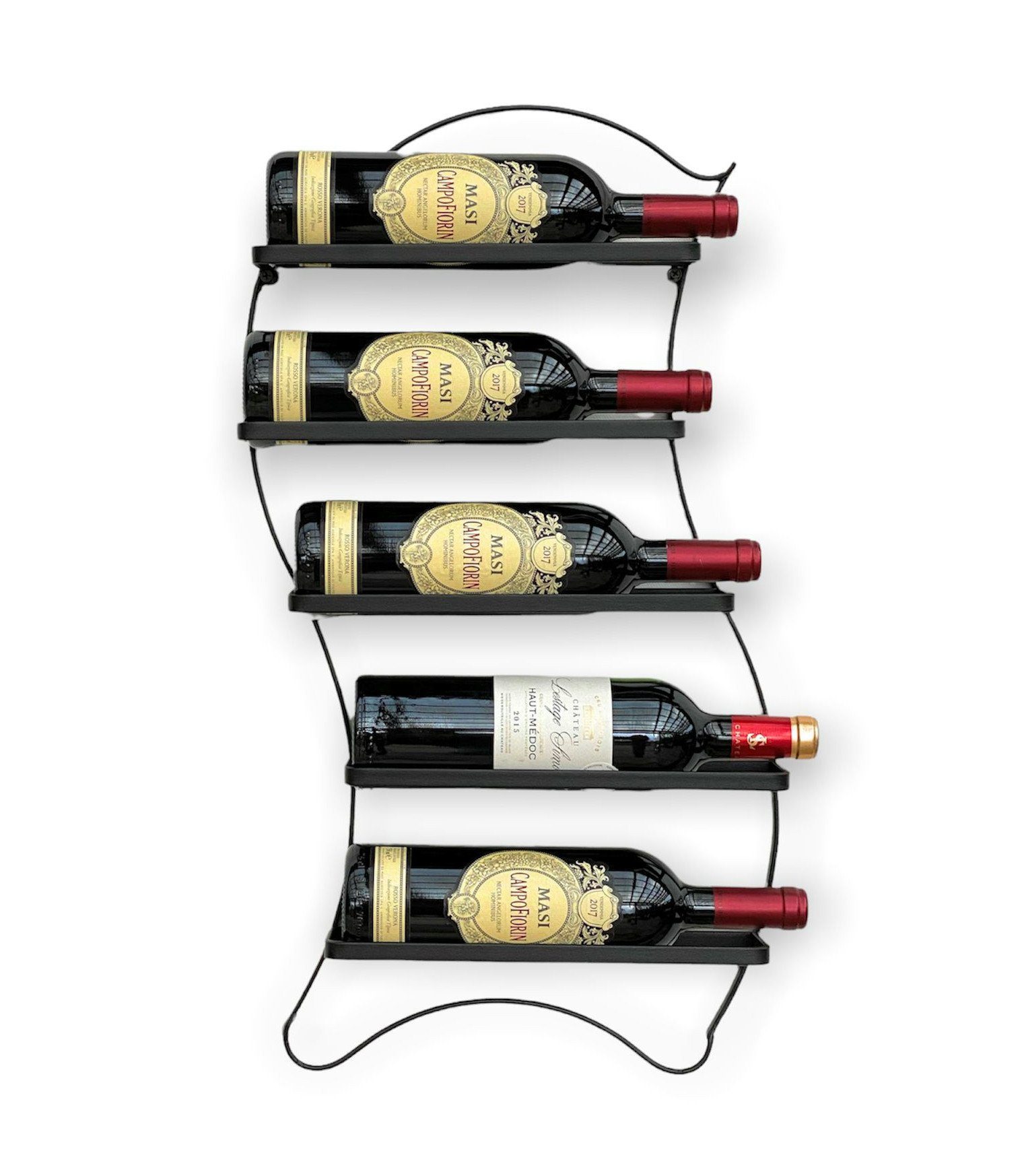 Weinregal Metall Schwarz Wand erweiterbar für 5 Flaschen Lento Flaschenregal