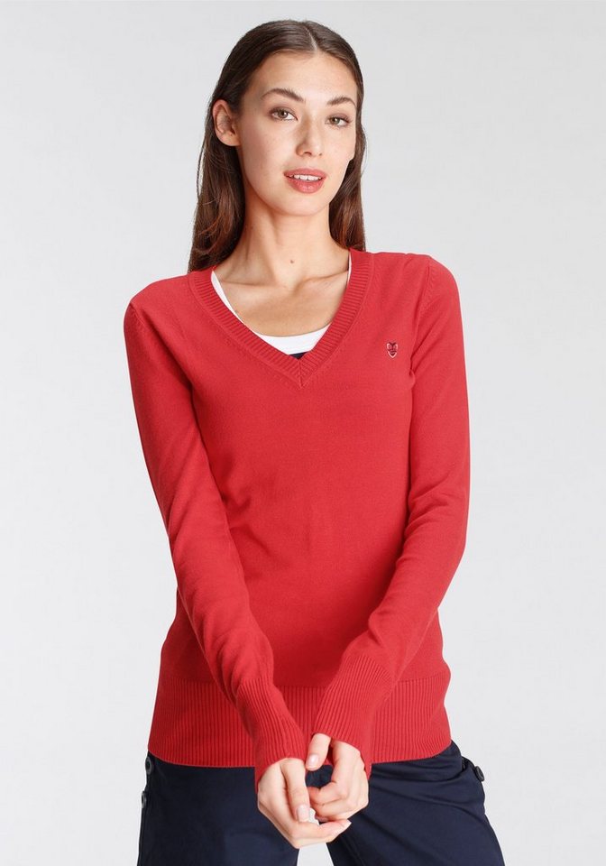 DELMAO V-Ausschnitt-Pullover mit kleinem Logodruck auf der Brust - NEUE  MARKE!
