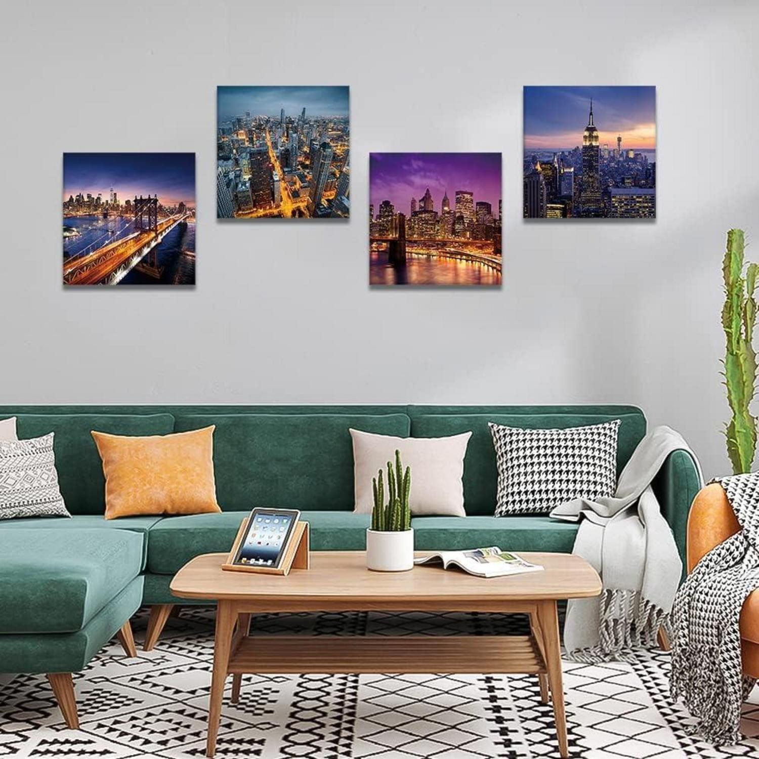 Artscope Mehrteilige Bilder 4-teiliges Leinwandbild Moderne Stadtnacht 30x30cm Wanddekoration