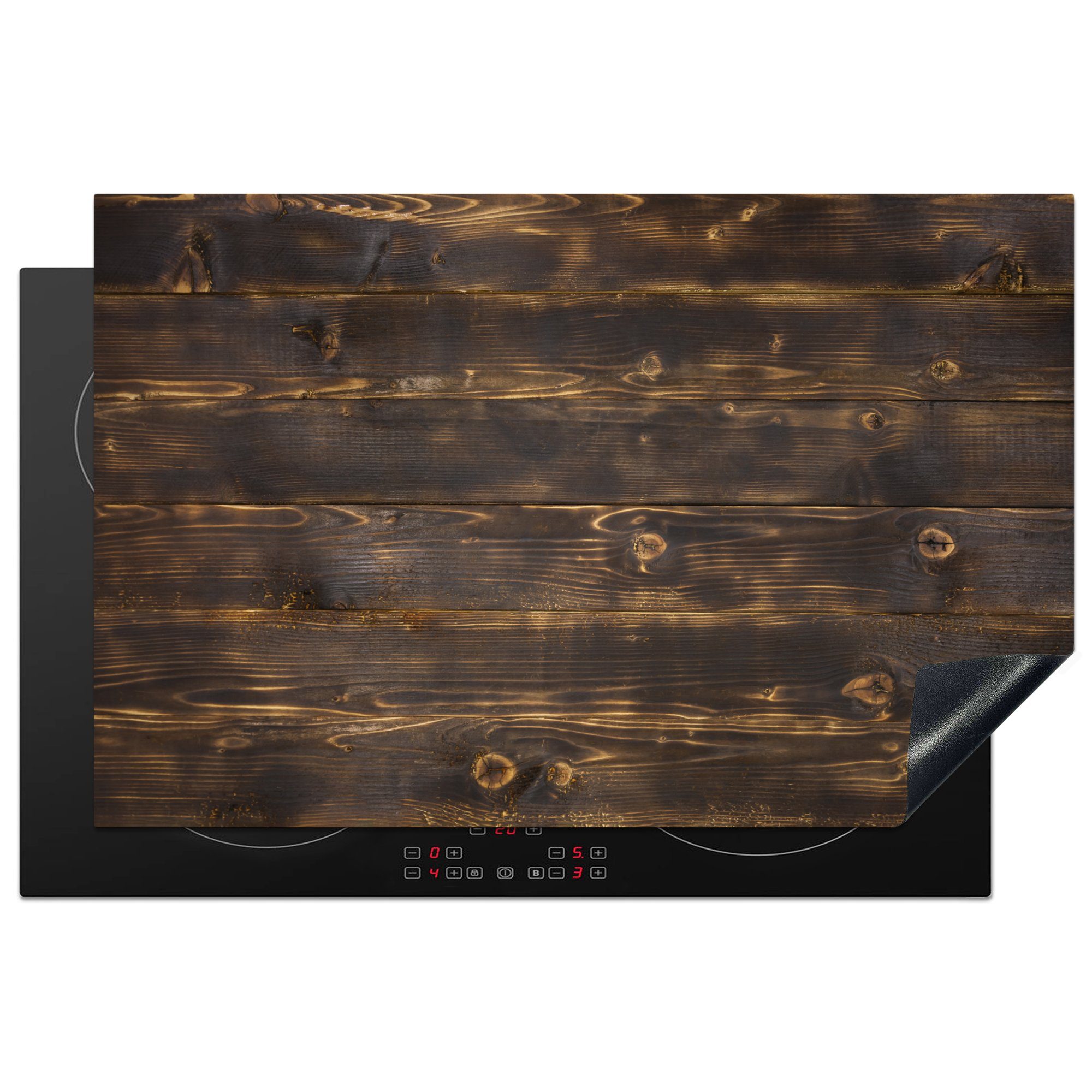MuchoWow Herdblende-/Abdeckplatte Holzstruktur aus dunklem Holz, Vinyl, (1 tlg), 81x52 cm, Induktionskochfeld Schutz für die küche, Ceranfeldabdeckung