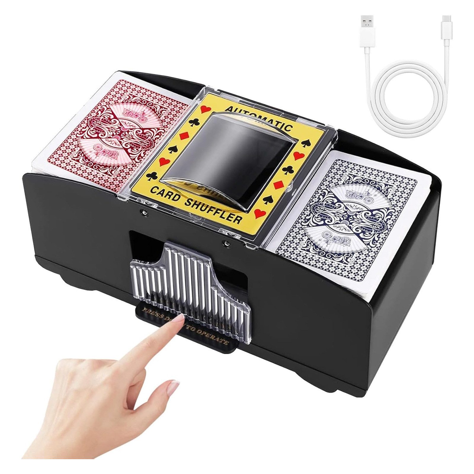 BlingBin Spiel Kartenmischmaschine 2/4 Deck, Automatischer Elektrischer Kartenmischer, Automatischer Mischmaschiene Karten Für Familienparty Clubspiel