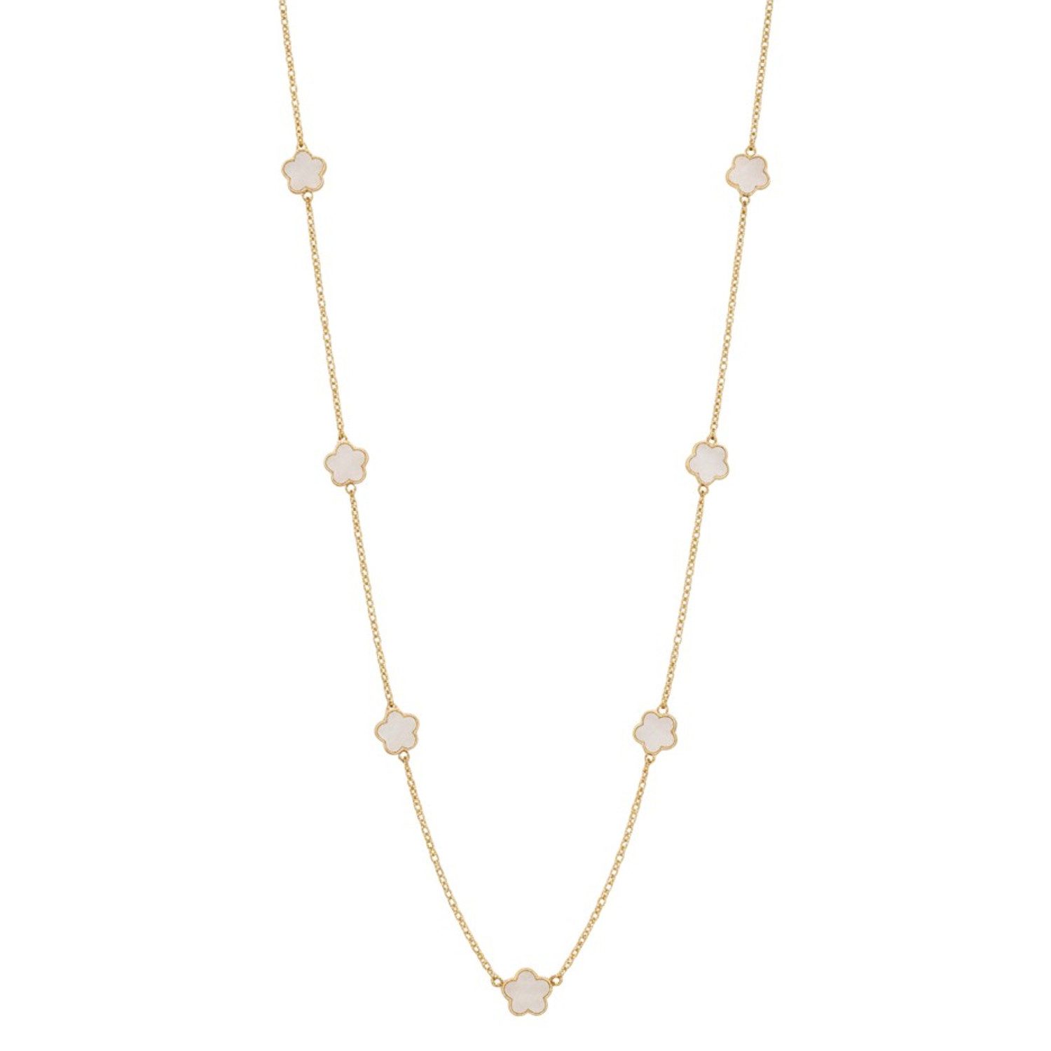 KARMA Lange Kette Blumen 100 cm Damen Gold Schwarz od. Weiß (wasserfest hypoallergen, Geschenk für Frauen Blumenkette), Halskette Pulloverkette Damenhalskette