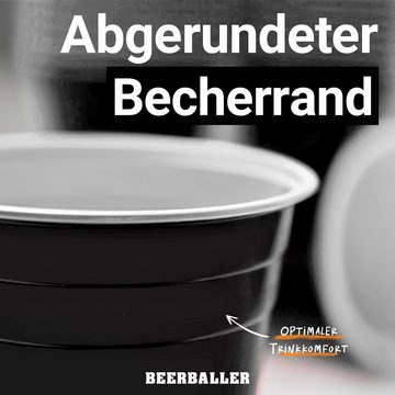 BeerBaller Becher BeerBaller® Black Cups - 25 schwarze Beerpong Becher & 3 Bälle als Set, 16oz/473ml