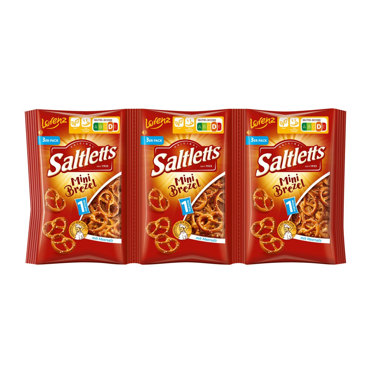 LORENZ Knabberei, Lorenz Mini Laugengebäck Brezel mit Meersalz Kettenbeutel 3x40g