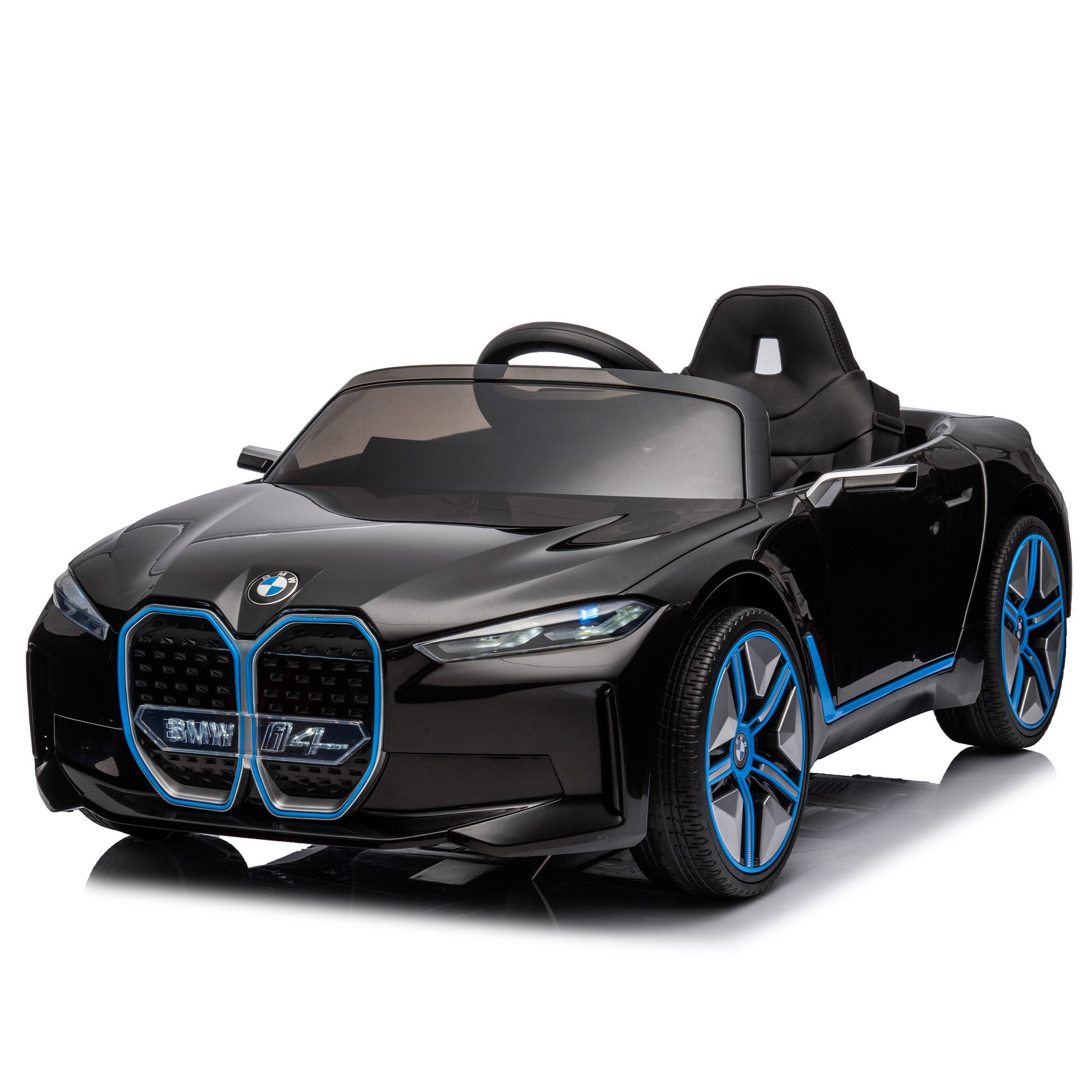 AUKWIK Elektro-Kinderauto Lizenziertes BMW I4 Elektrofahrzeug mit Fernbedienung, für Kinder ab 3, mit USB, MP3, Bluetooth, LED-Lichter, Stoßdämpfendes System, gutes Geschenk