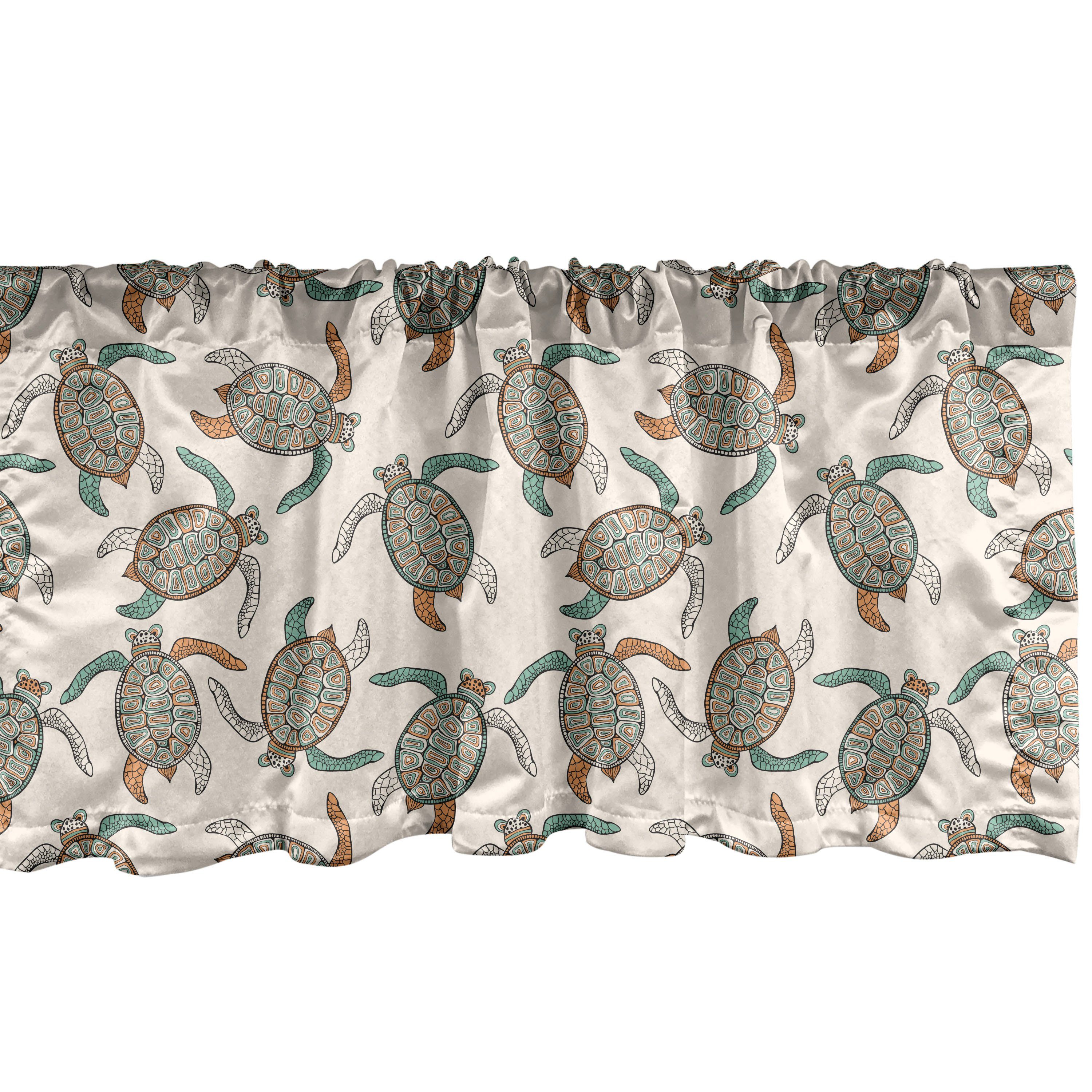 Scheibengardine Vorhang Volant für Küche Schlafzimmer Dekor mit Stangentasche, Abakuhaus, Microfaser, Ethnisch traditionelle Schildkröte