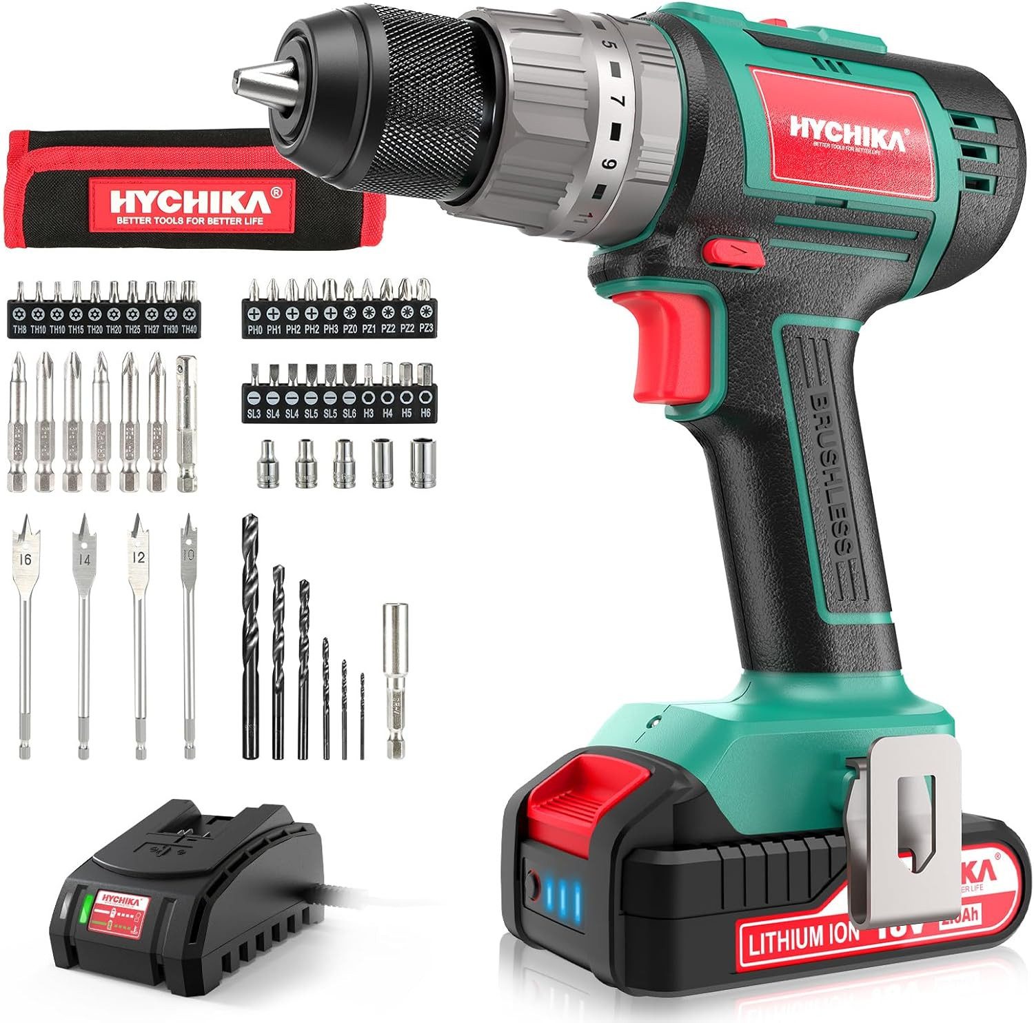HYCHIKA Bohrmaschine HYCHIKA Cordless Screwdriver 60 Nm Max, 18 V Drill