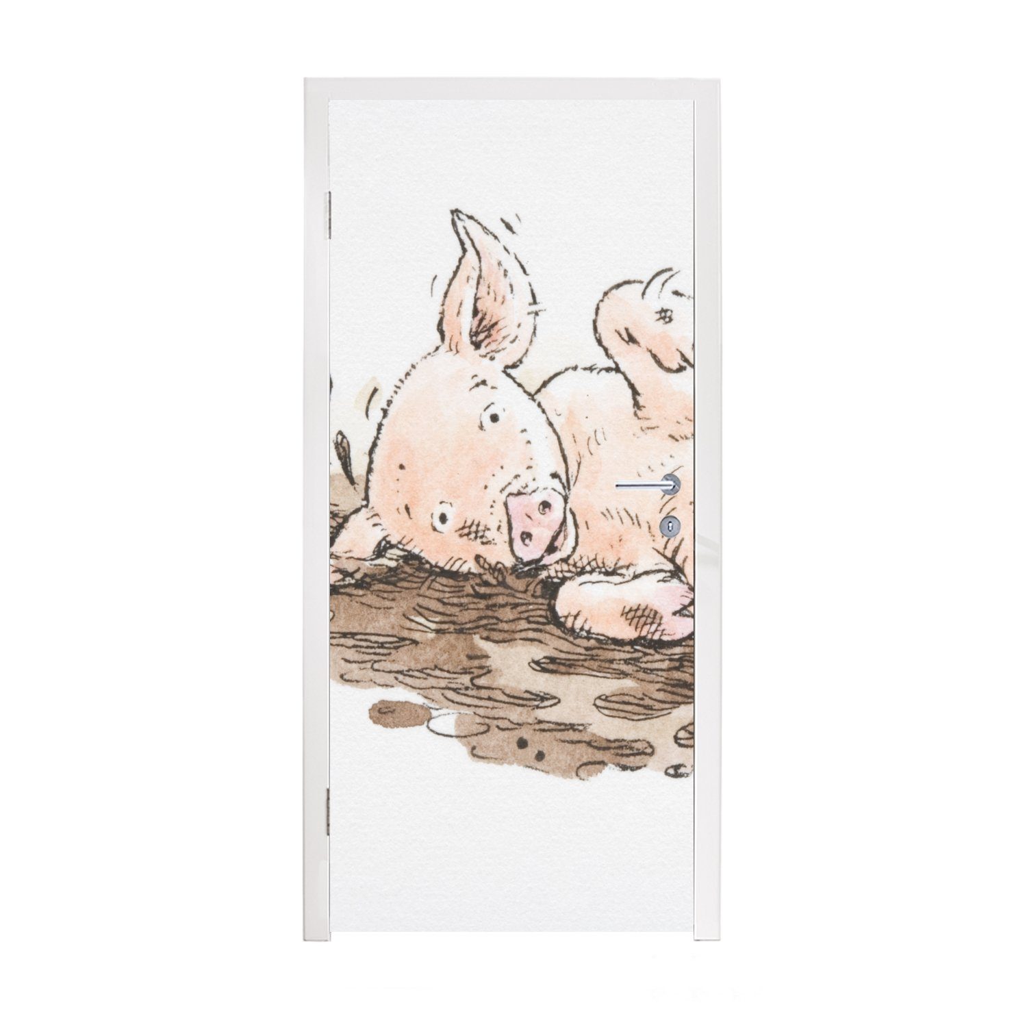 Tür, eines 75x205 Türtapete cm Türaufkleber, für Illustration Fototapete Schlamm, MuchoWow St), (1 im Eine bedruckt, Ferkels Matt,