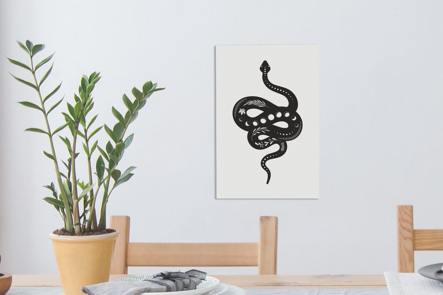 Schlange einer cm bespannt Gemälde, auf mit OneMillionCanvasses® (1 inkl. Kunst Moderne Zackenaufhänger, weißem fertig St), Hintergrund, Leinwandbild 20x30 Leinwandbild