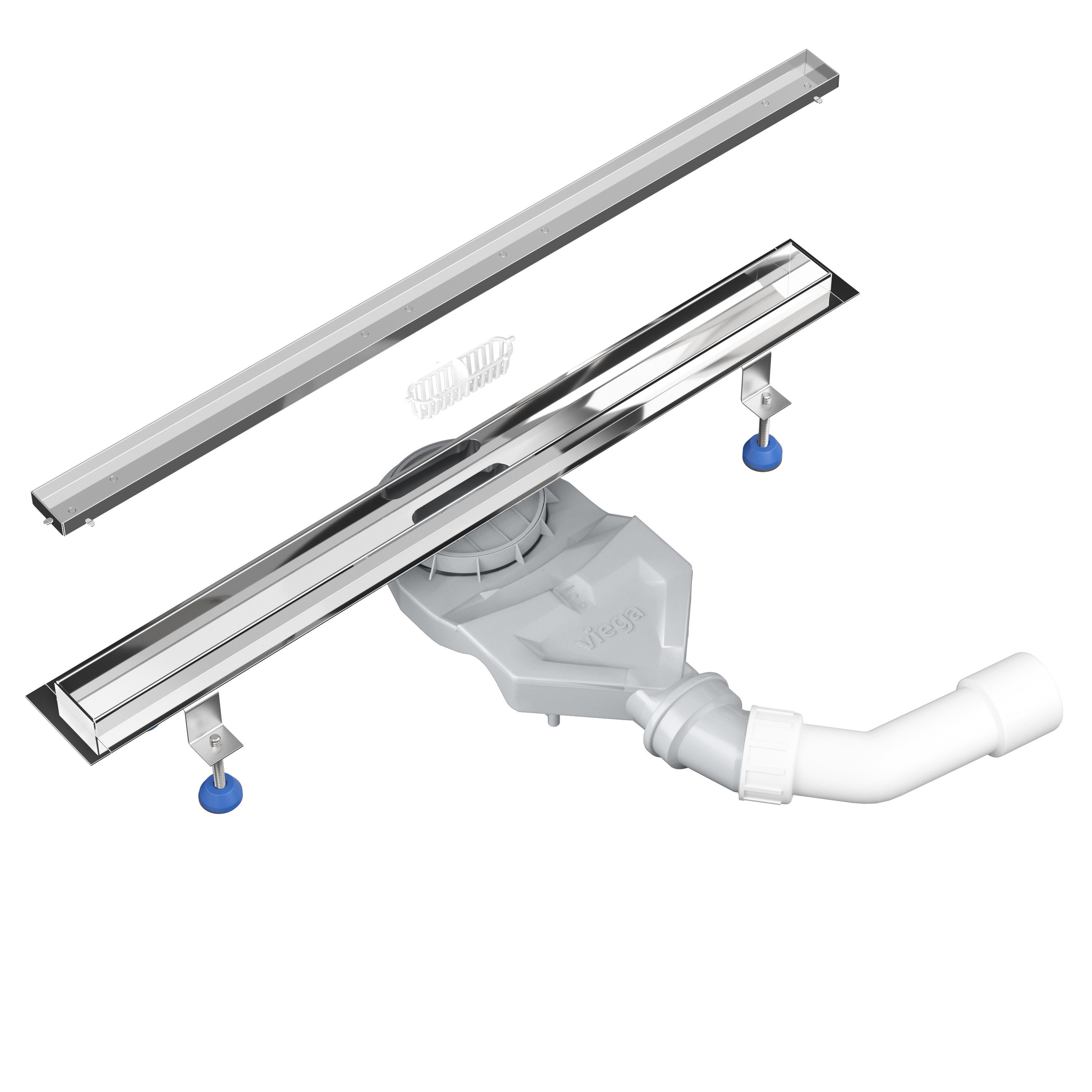 Aquabad® Duschrinne Slim Premium Hochglanz Edelstahl, Haarsieb, Viega-Siphon, befliesbar, Komplett-Set, Design: Hochglanz