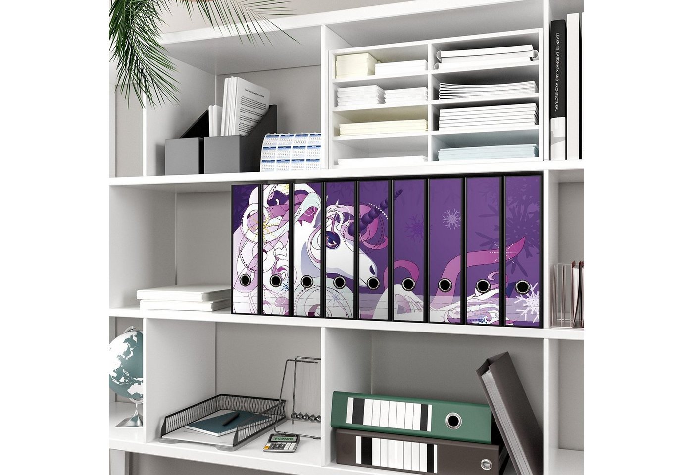 Thumbnail - Wallario Etiketten Einhorn in lila und pink, Ordnerrücken-Sticker in verschiedenen Ausführungen