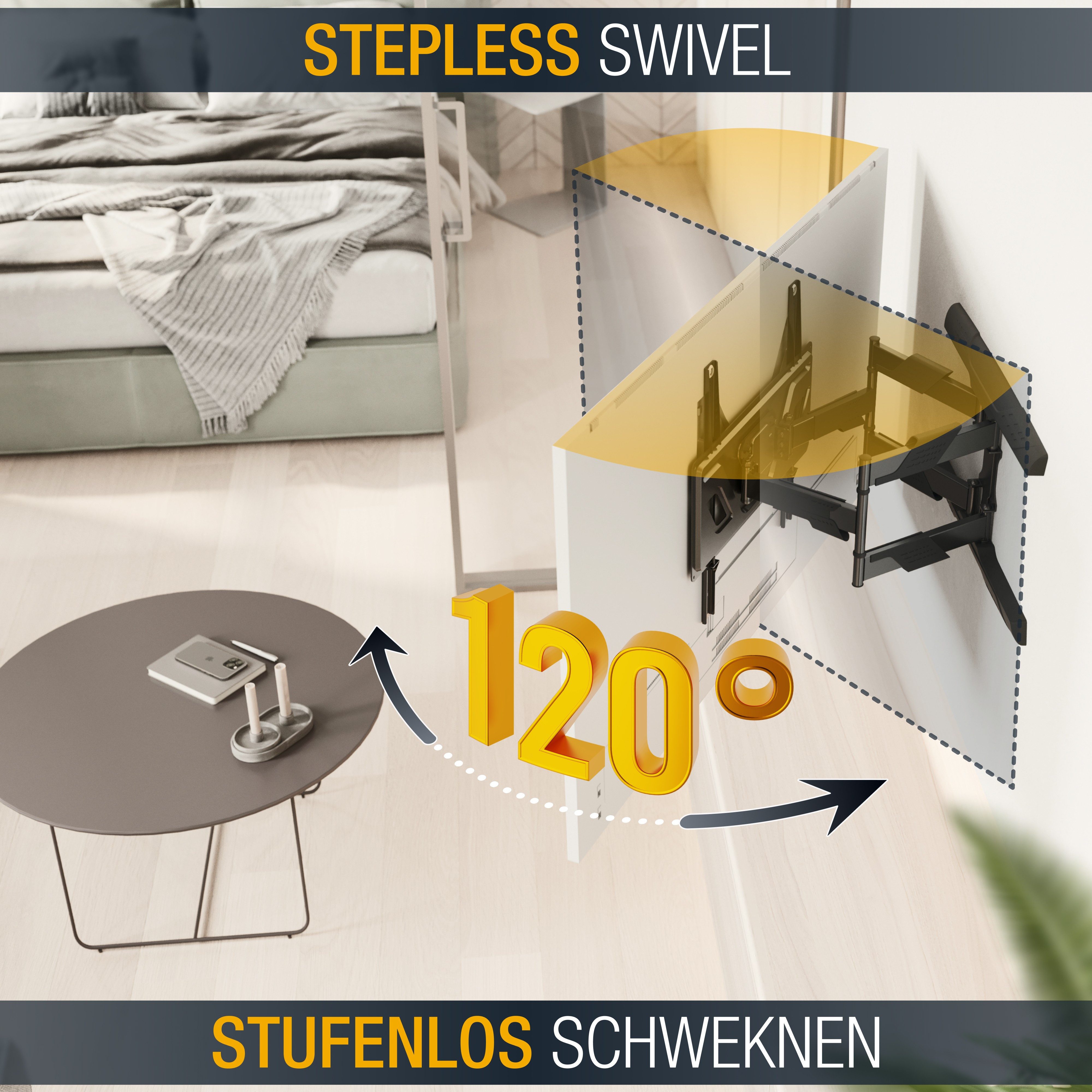 RICOO TV-Wandhalterung TV Wandhalterung Schwenkbar & Neigbar für 32-65 Zoll S9544, (bis 65 Zoll, VESA 200x200 bis 400x400, 1-tlg., 45Kg Aufnahme, 32" bis 65" (81-165 cm) Bildschirm Diagonale, bis +15°/-7 Neigung, bis 120° Schwenkung +/-3° Drehung Monitor Halter)