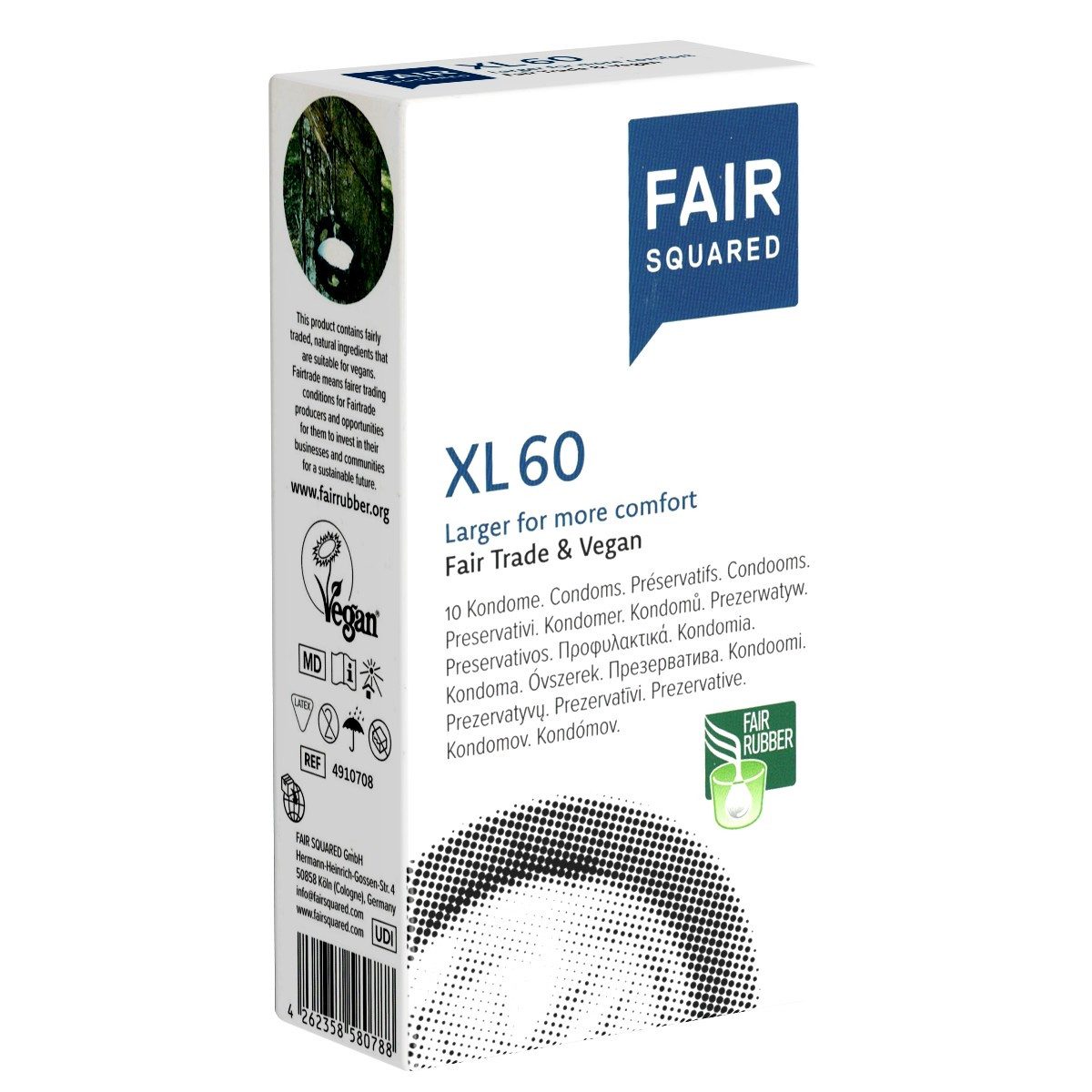 Fair Squared Kondome XL 60 Packung mit, 10 St., geräumige Fair-Trade-Kondome, vegan