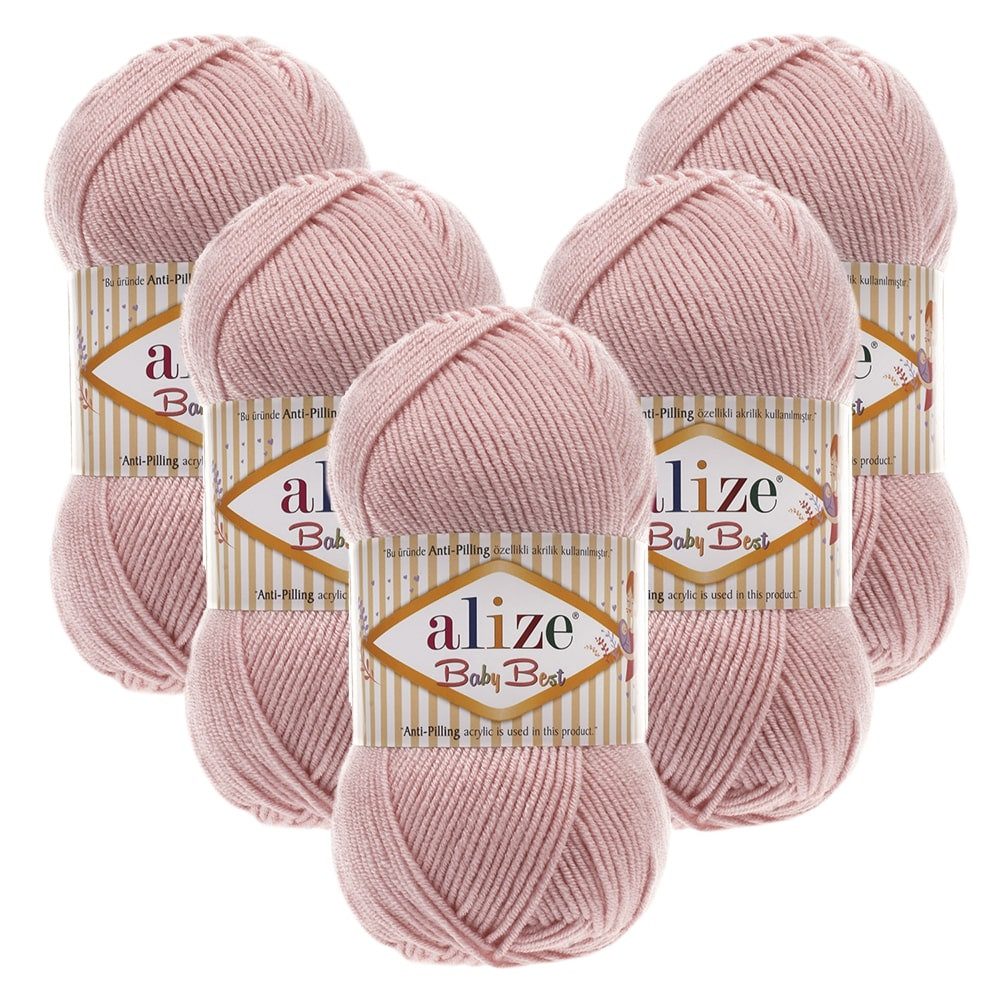 Alize 5 x ALIZE Baby Best 161 Powder Häkelwolle, 240 m, Babywolle,Viskose,Anti-Pilling,Babygarn