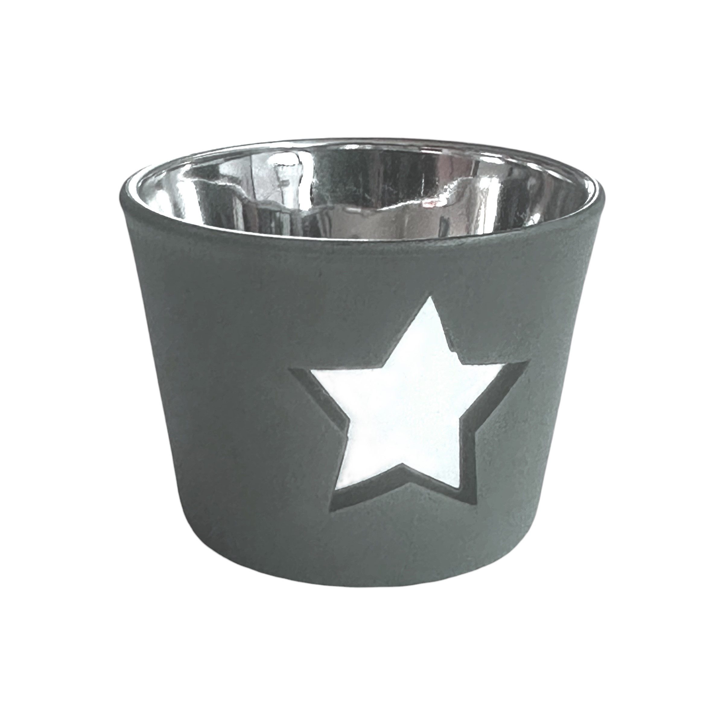 Sandra Rich Teelichthalter Teelichtglas „STAR“ Ø 6cm x 4,5cm Windlicht mit Sternmotiv