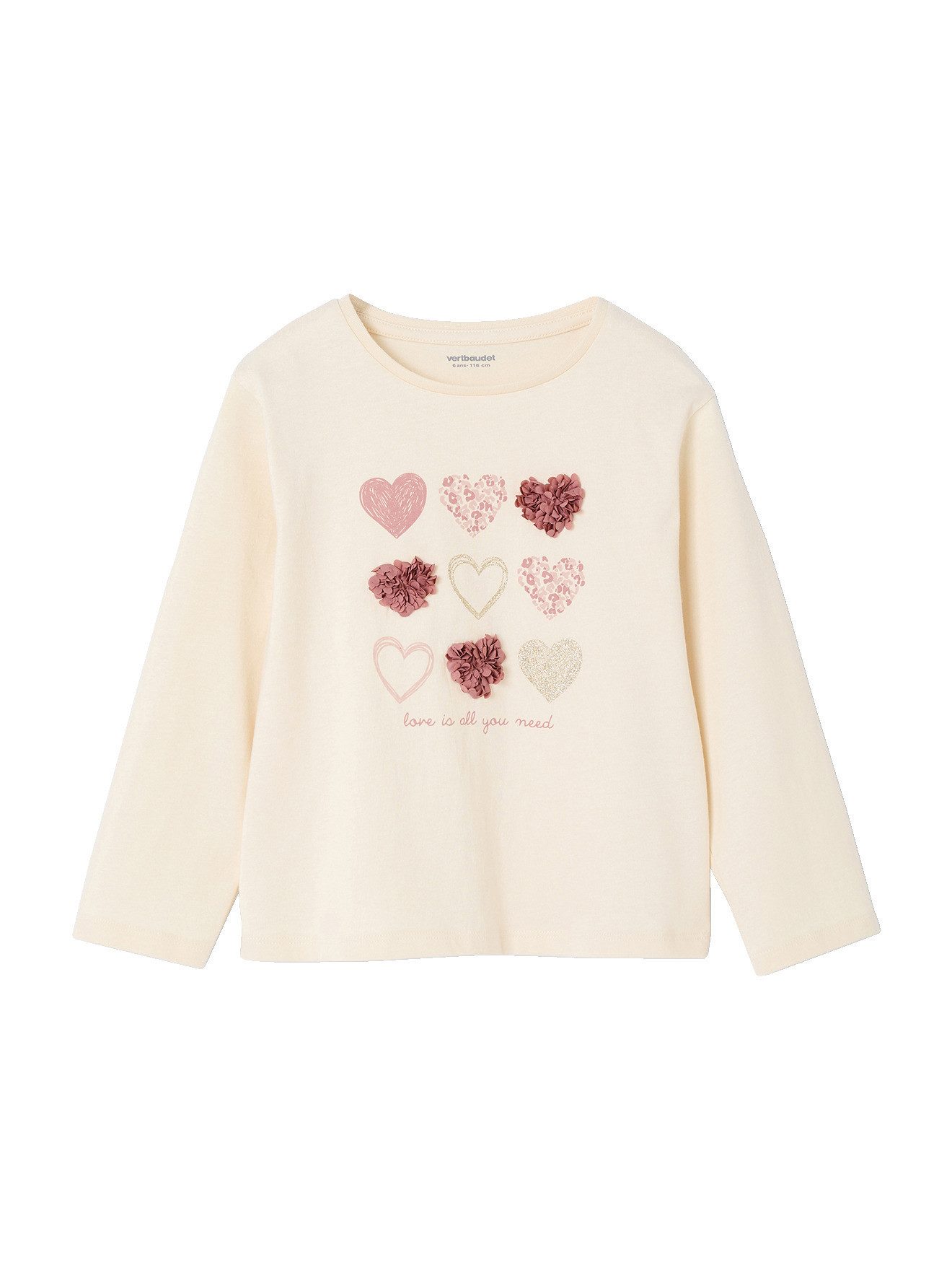 vertbaudet Langarmshirt Mädchen T-Shirt mit Relief-Herz