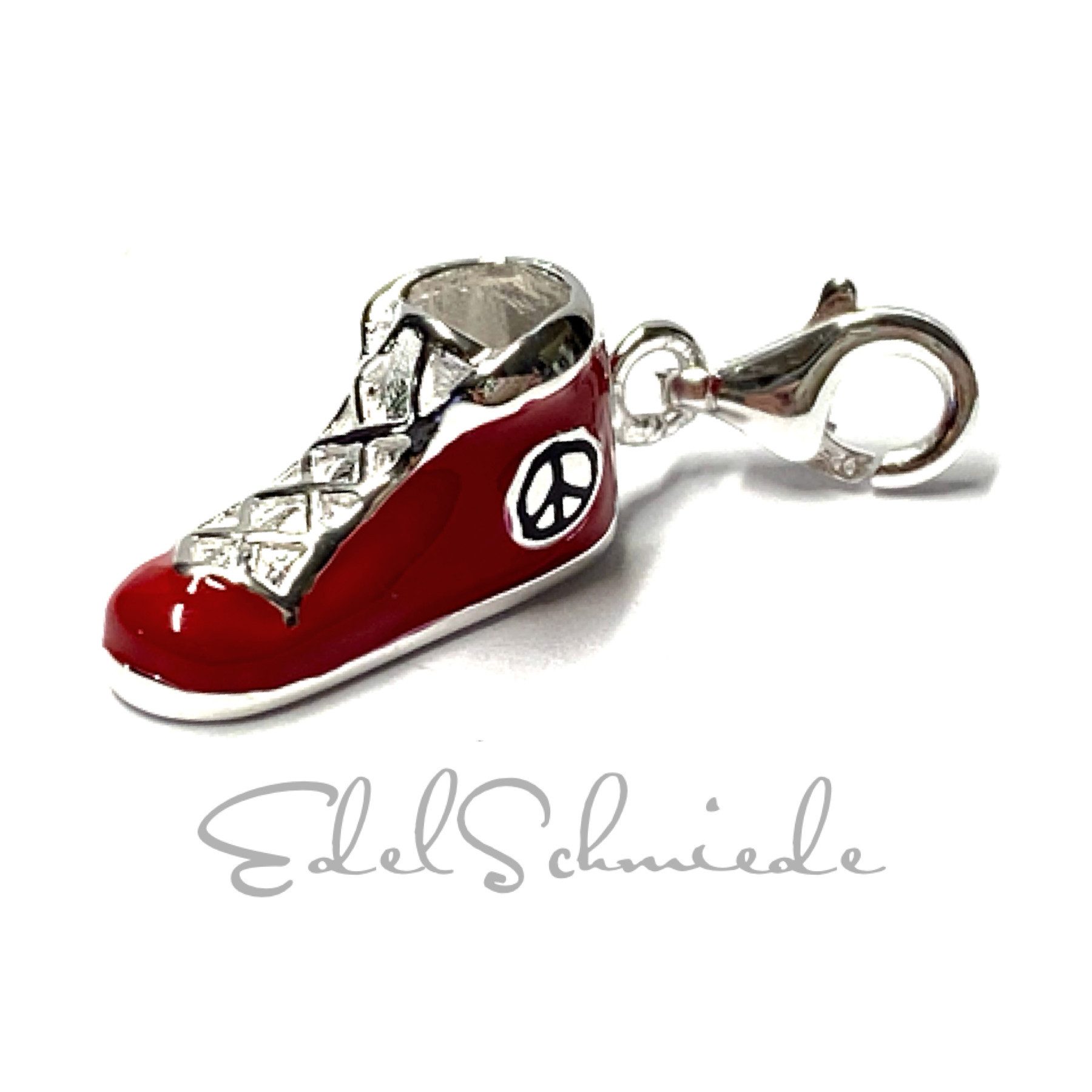 Edelschmiede925 Charm-Einhänger Charm Anhänger Sneaker rot Silber 925 Peace Bettelarmband Anhänger