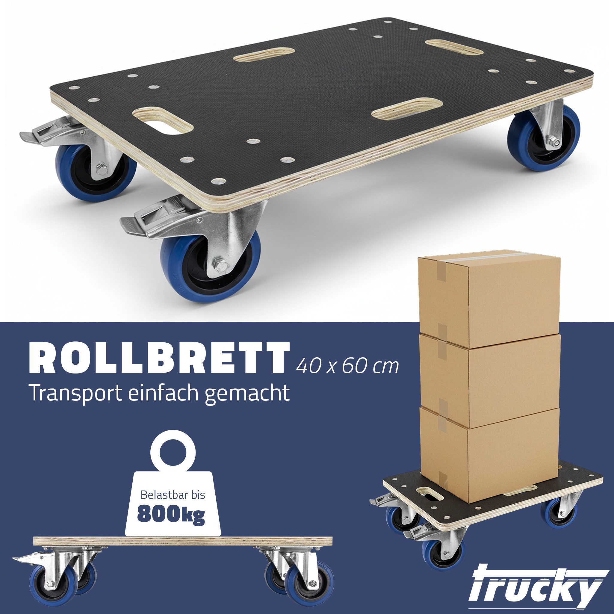 Trucky Transportroller Rollbrett 40 x 60 cm Transportroller 800 kg Möbelroller mit 4 Rollen – Bild 2 von 5