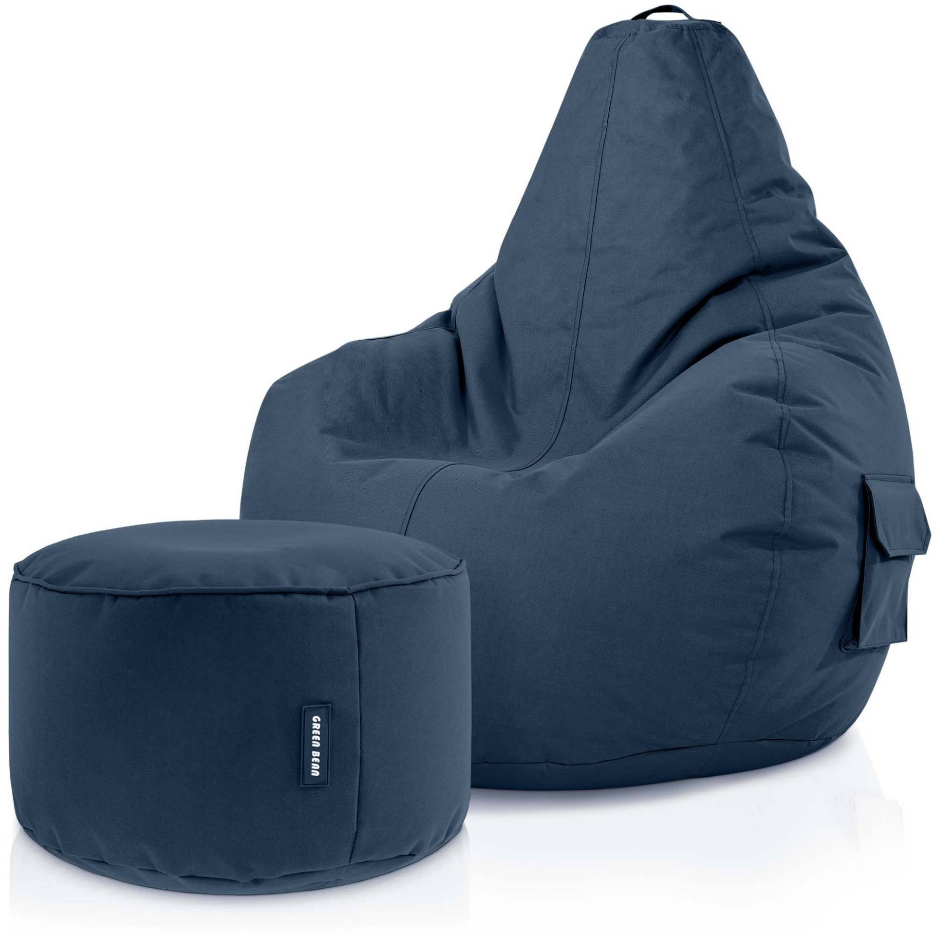 Green Bean Gaming Chair Cozy + Stay, Set Sitzsack mit Sitzhocker, Sitzkissen, Relax-Sessel Dunkelblau
