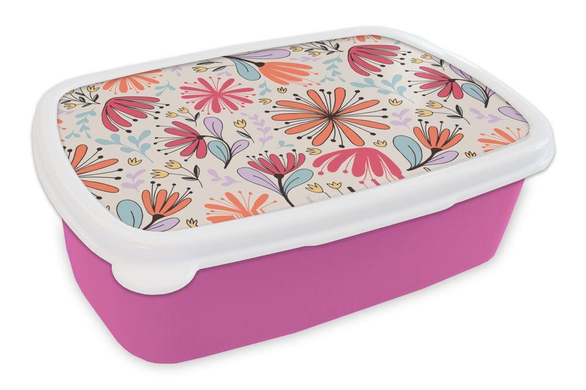MuchoWow Lunchbox Blumen - Regenbogen - Design, Kunststoff, (2-tlg), Brotbox für Erwachsene, Brotdose Kinder, Snackbox, Mädchen, Kunststoff rosa