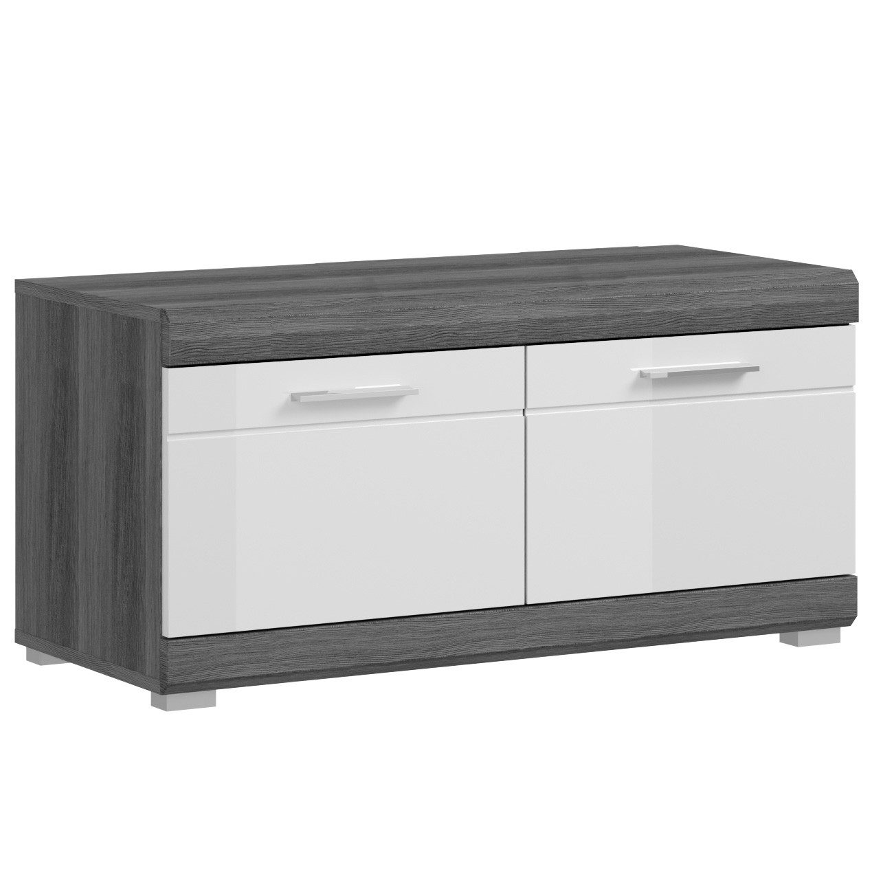 Newroom Sitzbank Kim, Sitzbank Rauchsilber Weiß Hochglanz Modern Schuhschrank Schuhablag...