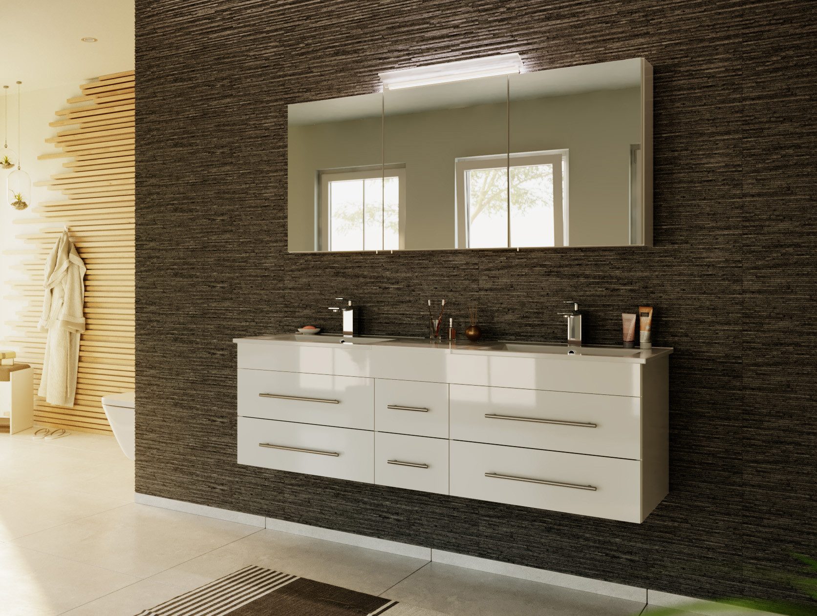 Magnolia Home Waschtisch Badmöbelset Roma XL 2-teilig mit Spiegelschrank weiss hochglanz