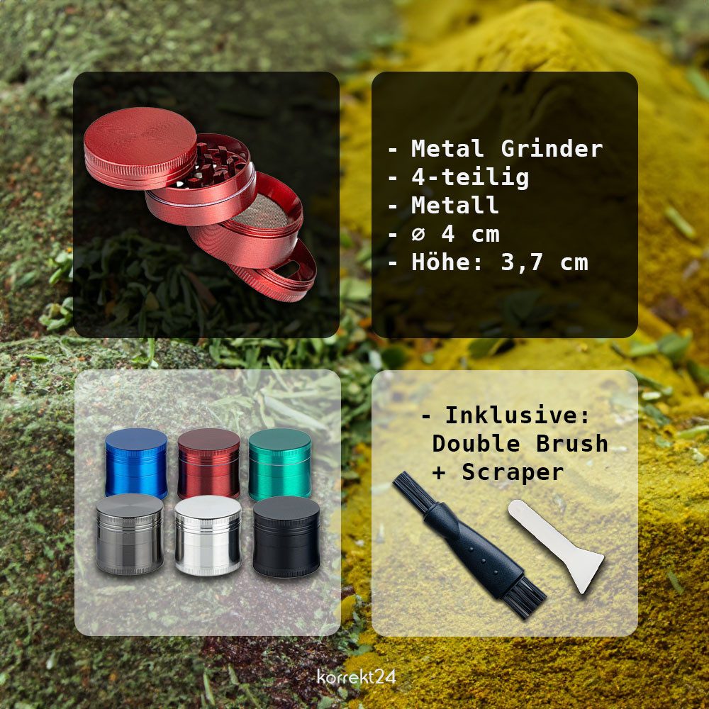 Coumo Kräutermühle Grinder Crusher, ⌀ 4 cm, Kräutermühle,Gewürzmühle, 4-teilig, Metall