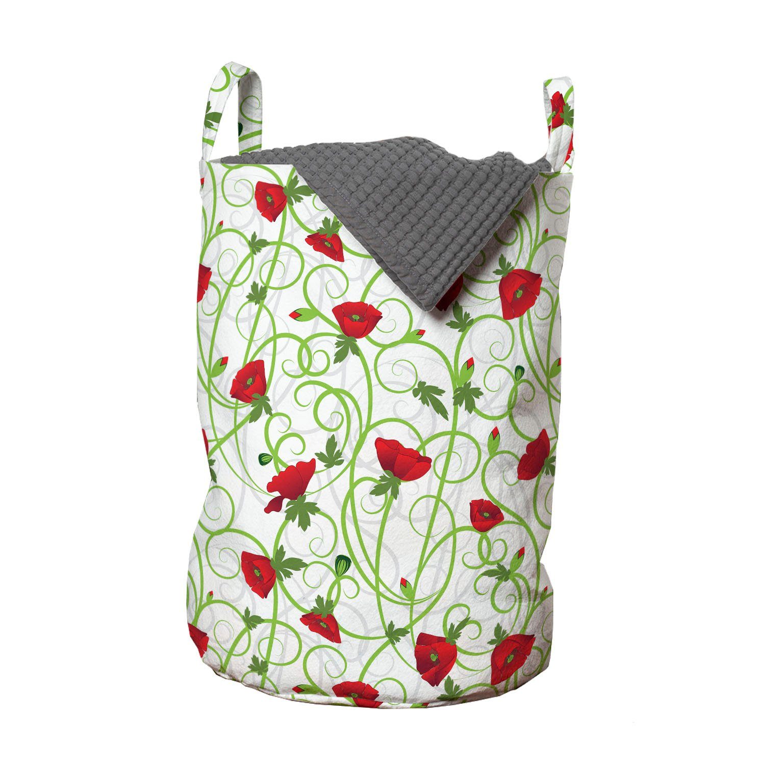 Abakuhaus Wäschesäckchen Wäschekorb mit Griffen Kordelzugverschluss für Waschsalons, Blumen Twiggy Mohnblu