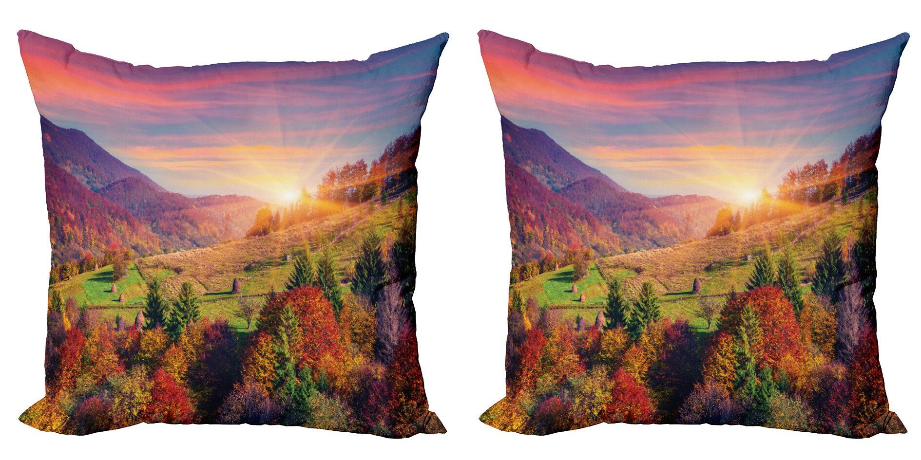 Kissenbezüge Modern Accent Doppelseitiger Digitaldruck, Abakuhaus (2 Stück), Herbst Morgen in Gebirgsbaum | Kissenbezüge