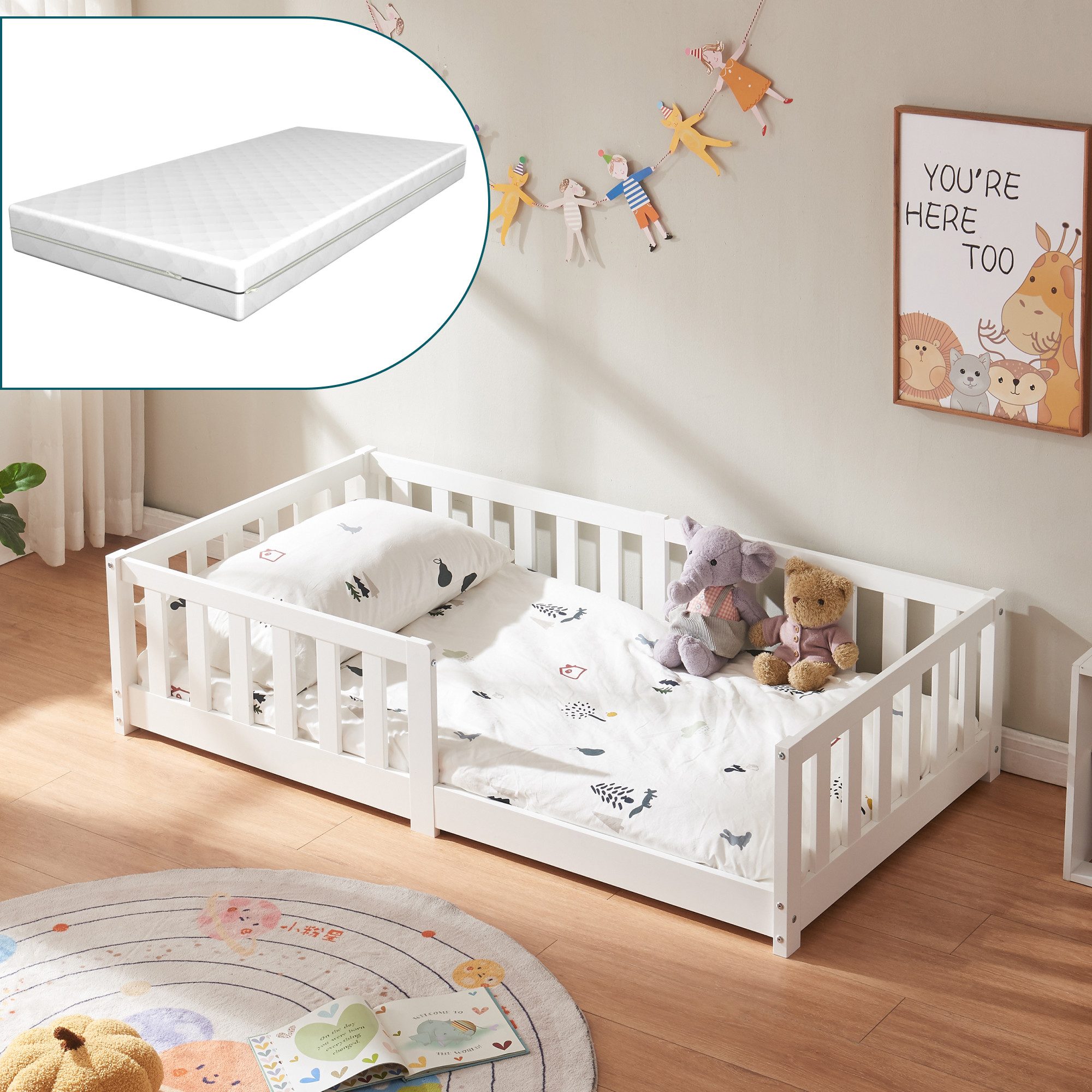 en.casa Kinderbett, »Tanna« mit Matratze 80 x 160 cm Montessori Kiefernholz günstig online kaufen