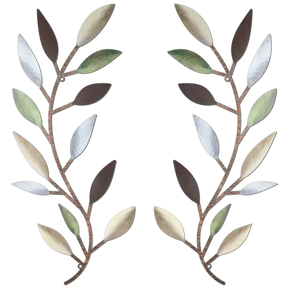 NUODWELL Wanddekoobjekt 2 Stück Metall Olivenzweig Wandkunst Verschiedene Farben 1 Wanddekoration, Blatt Baum Blatt