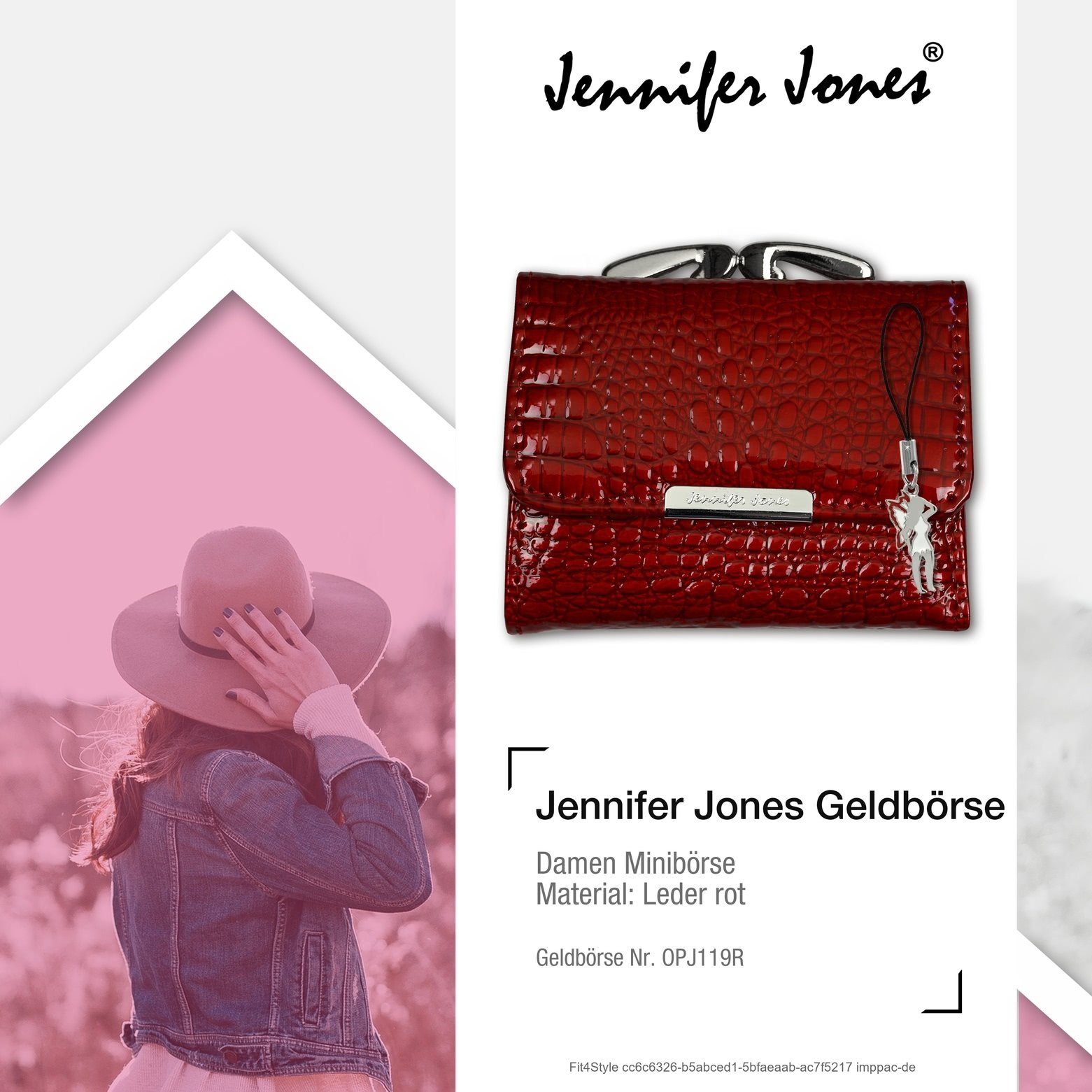 Jennifer Jones Mini Geldbörse Jennifer Minibörse Echtleder RFID Breite Damen ca. rot, Minibörse), (Minibörse, Börse Jones aus Damen 9,5cm Geldbörse in